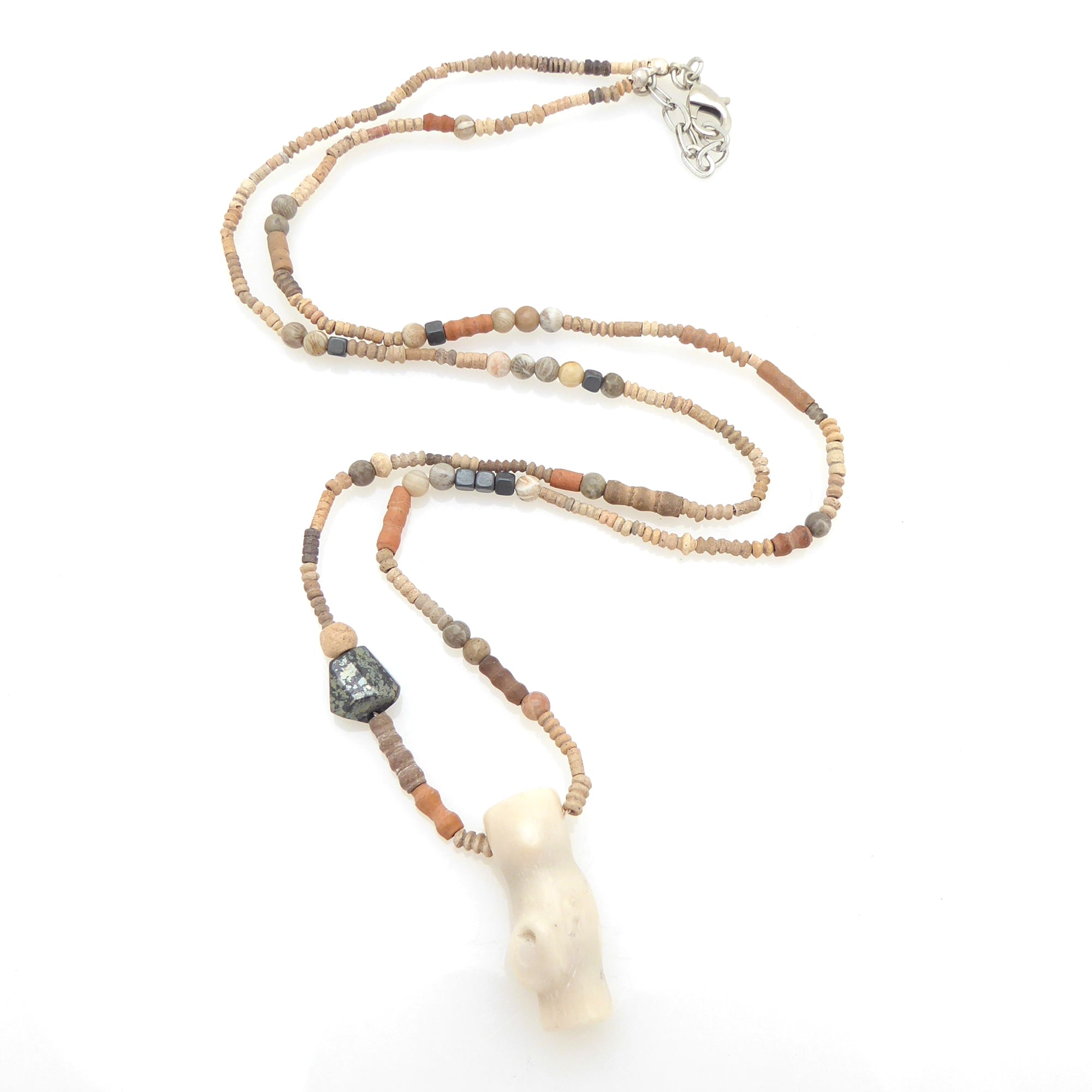 Cream coral clay and pyrite necklace by Jenny Dayco 4