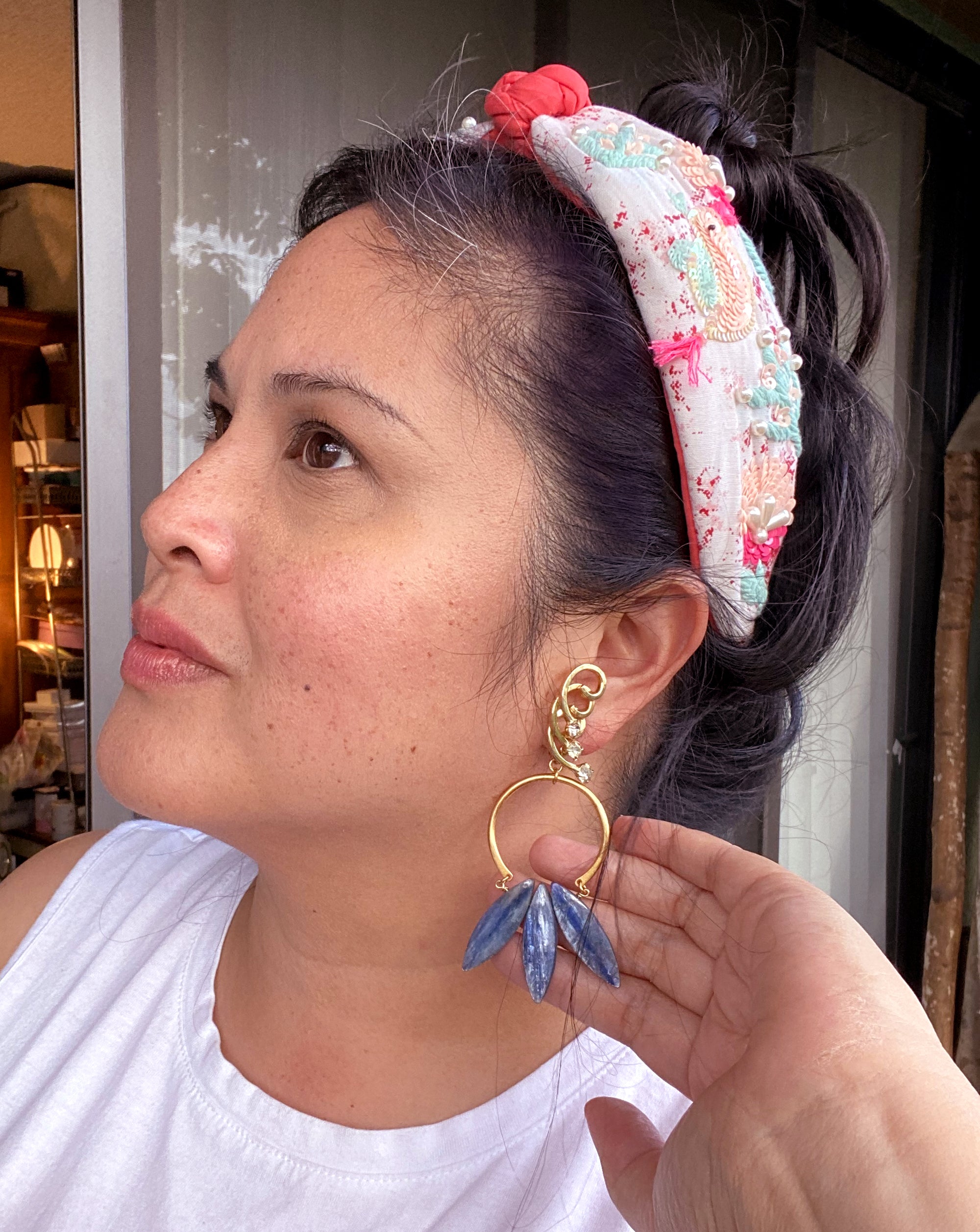 Blue kyanite fan earrings