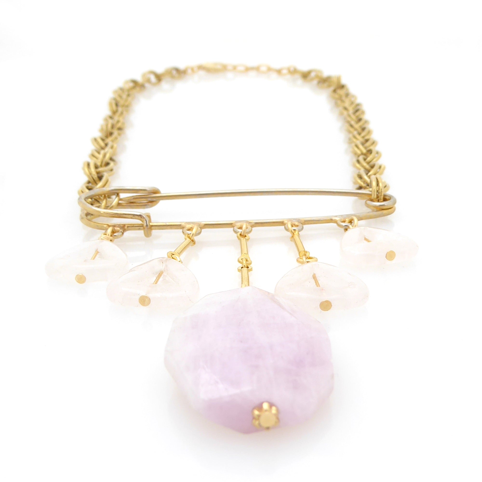 Kunzite and rose quartz safety pin necklace by Jenny Dayco 3