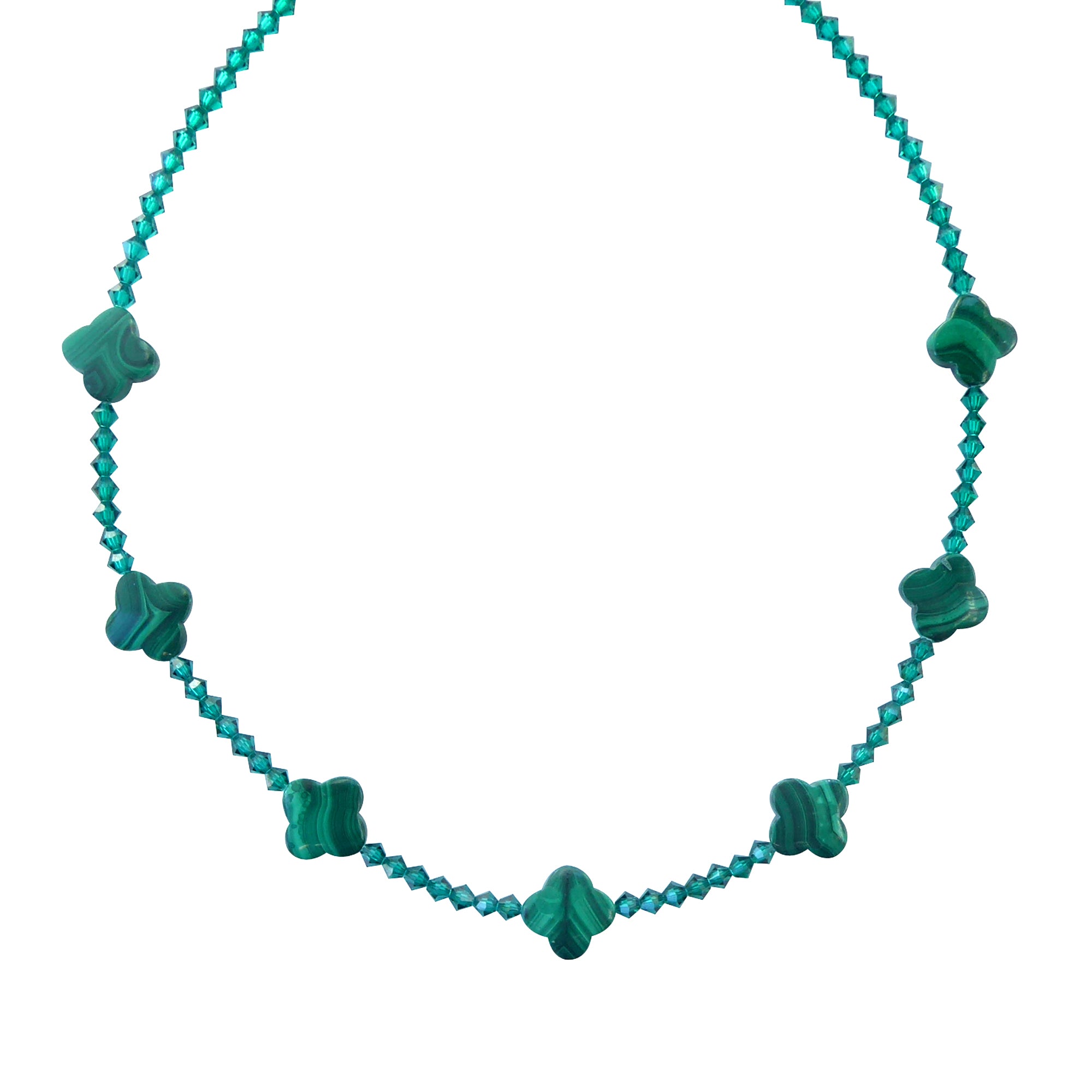 Malachite clover and crystal necklace by Jenny Dayco 1