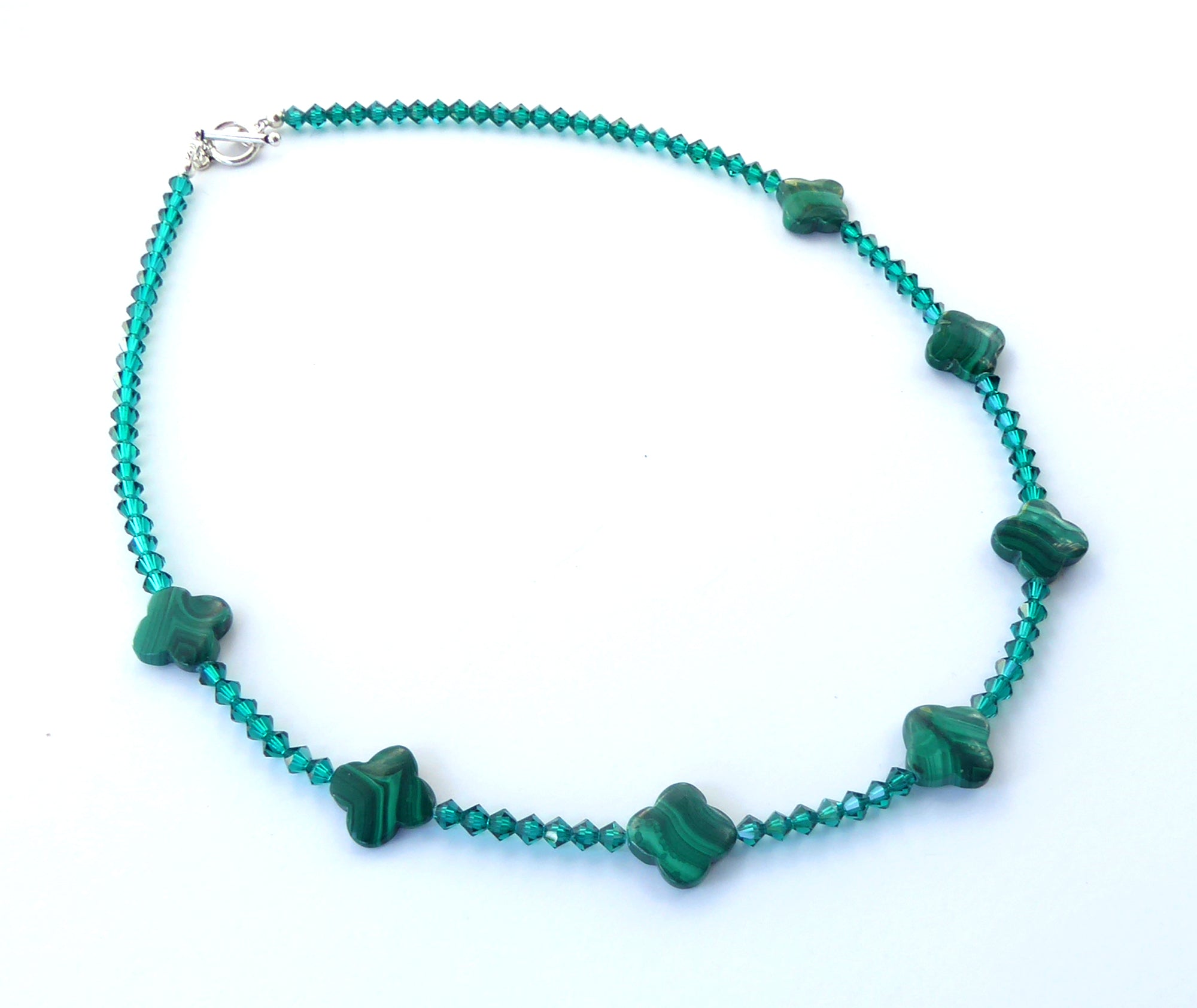 Malachite clover and crystal necklace by Jenny Dayco 2