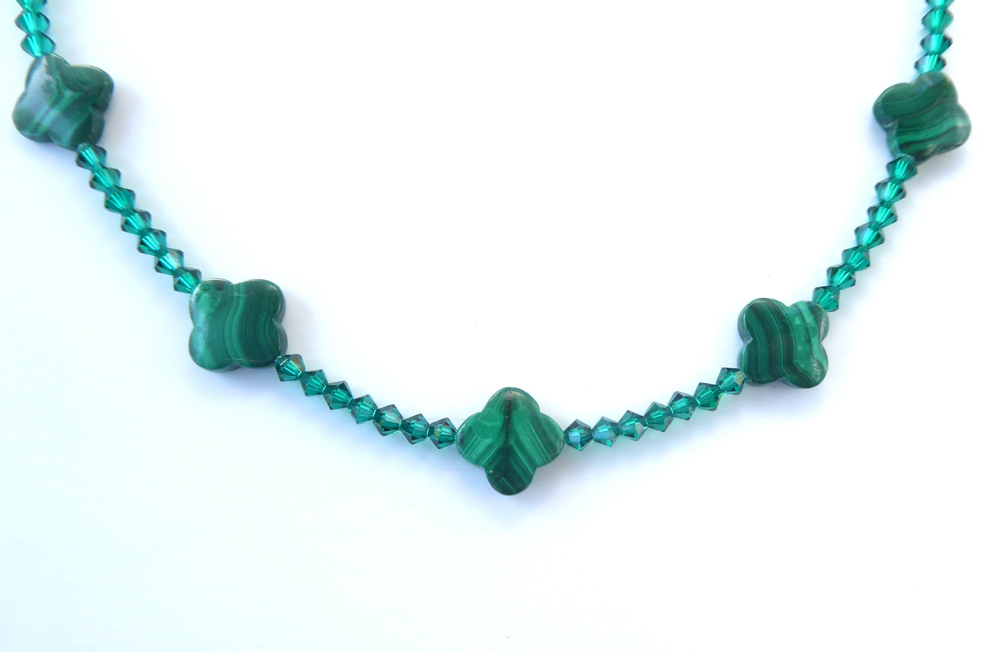 Malachite clover and crystal necklace by Jenny Dayco 4