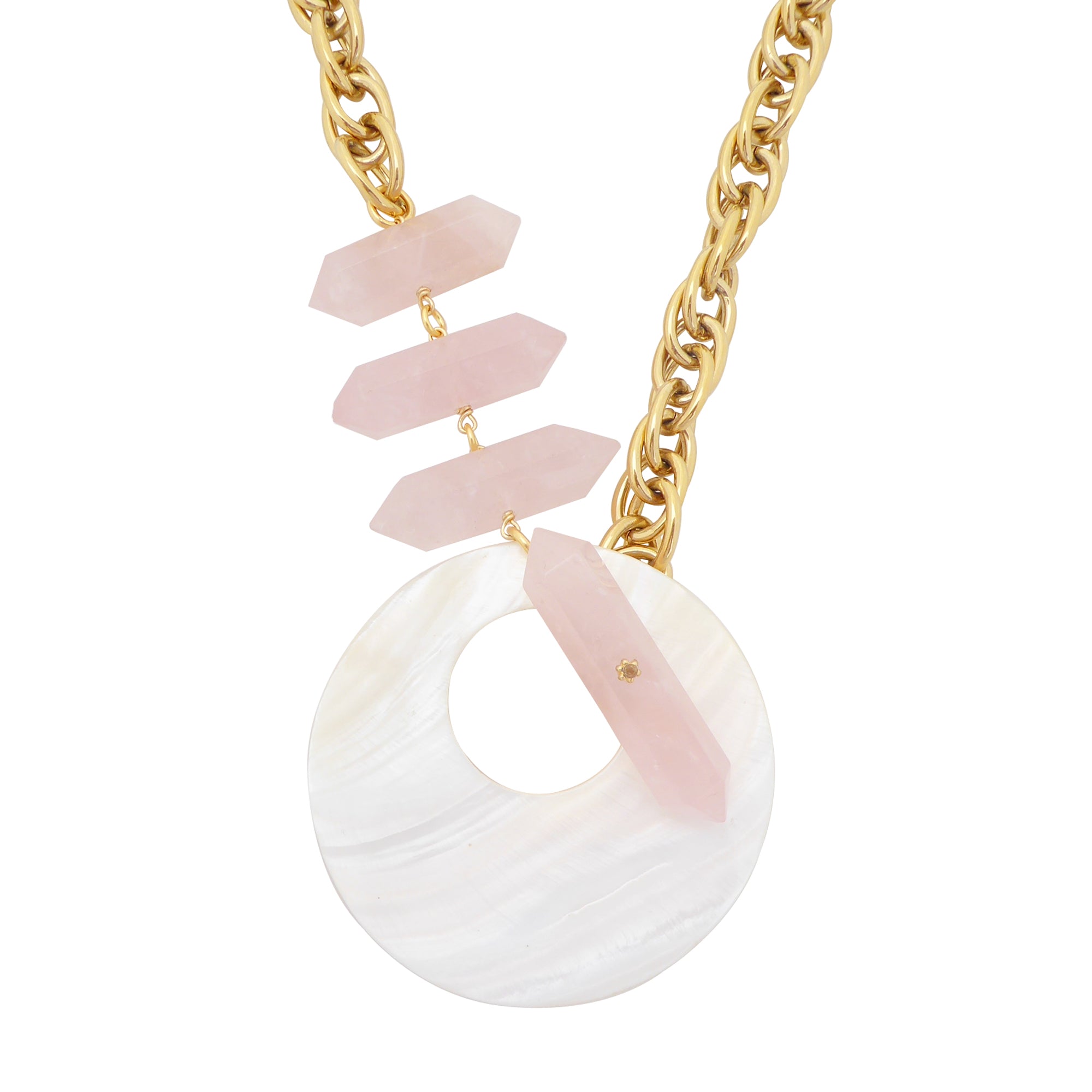 Marna rose quartz and shell necklace by Jenny Dayco 1