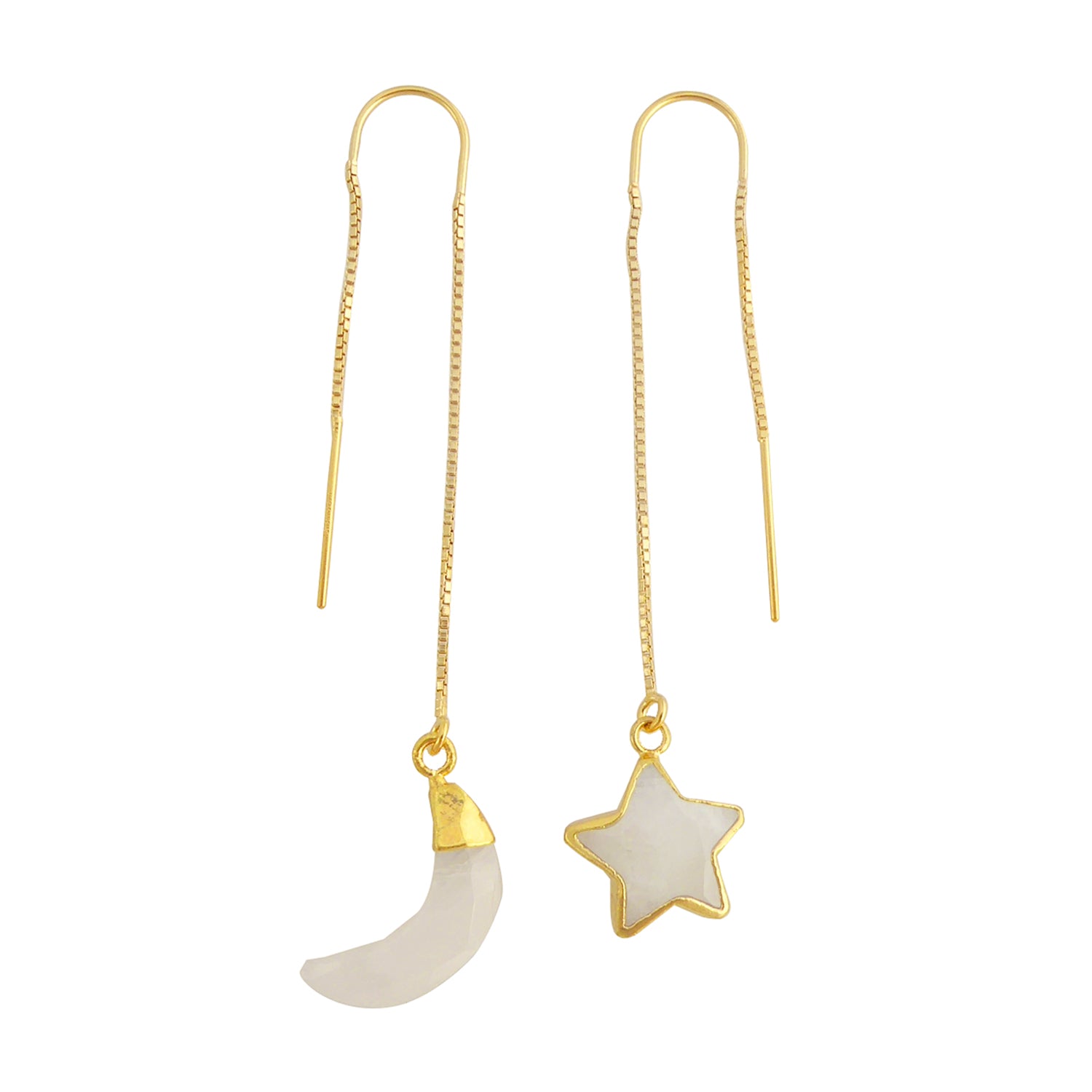 Moonstone moon and star threader earrings by Jenny Dayco 1