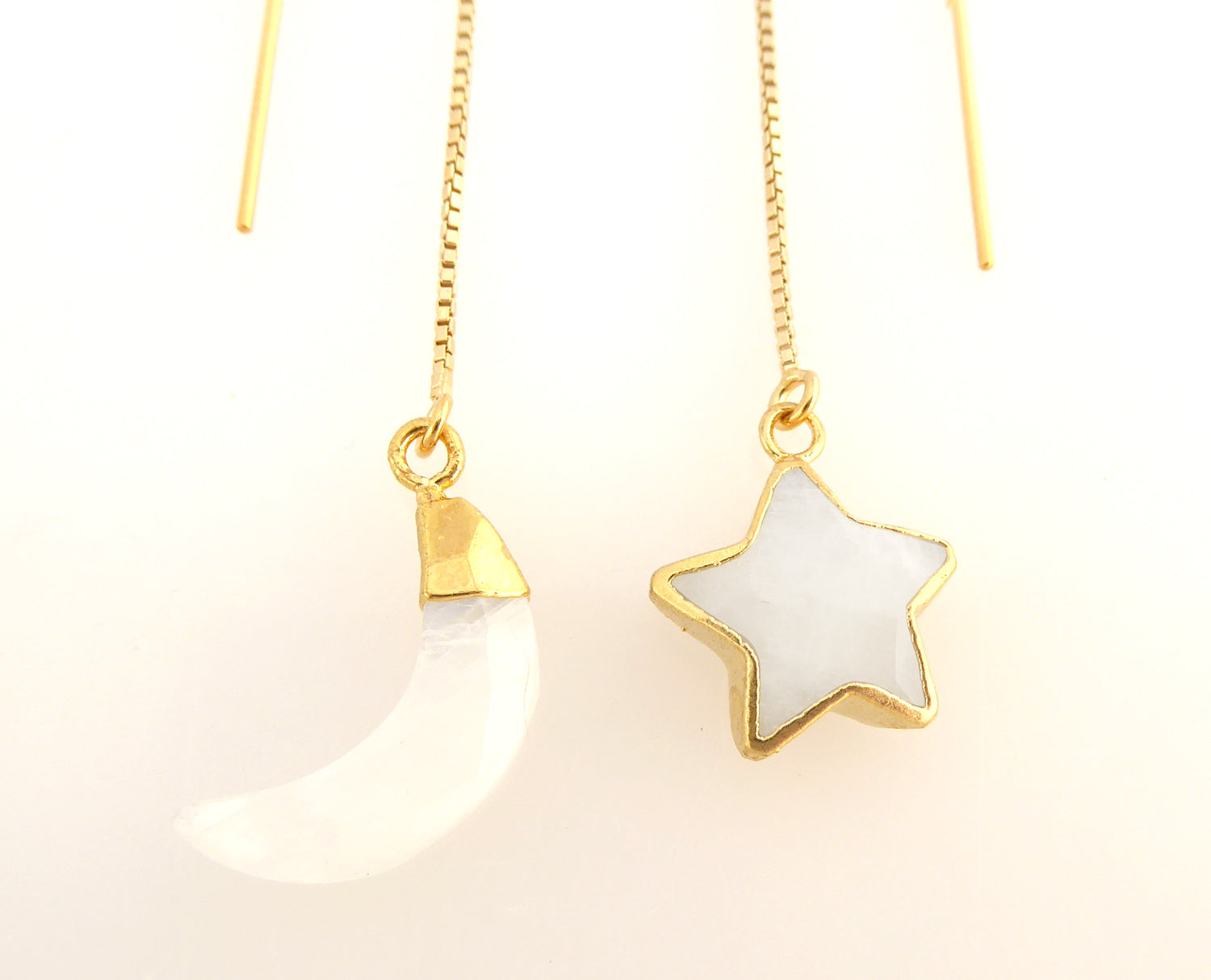 Moonstone moon and star earrings