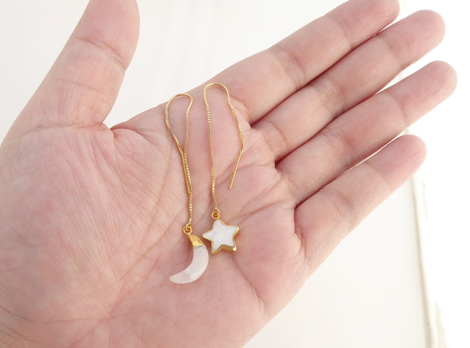 Moonstone moon and star earrings