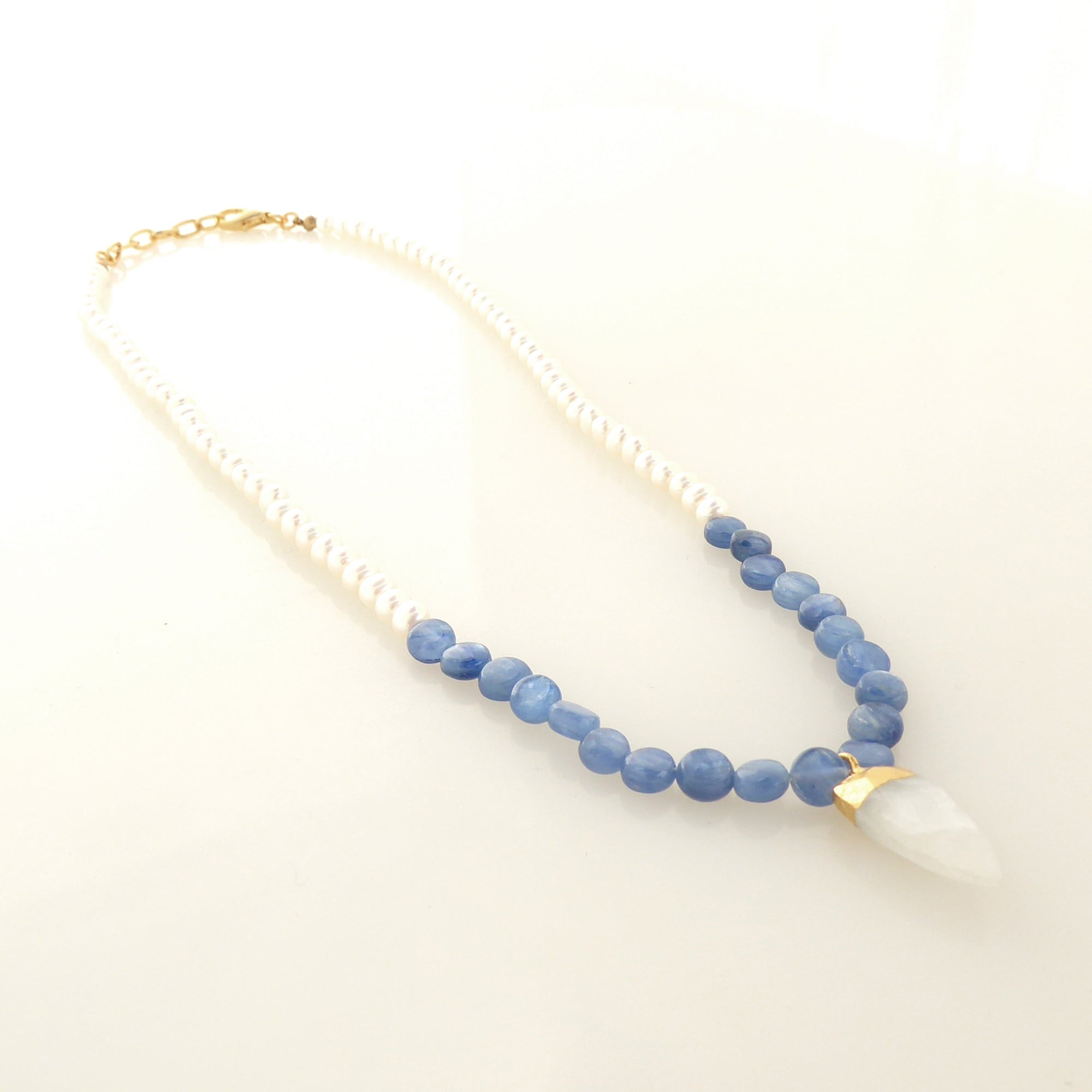 Moonstone and blue kyanite pearl necklace by Jenny Dayco 2