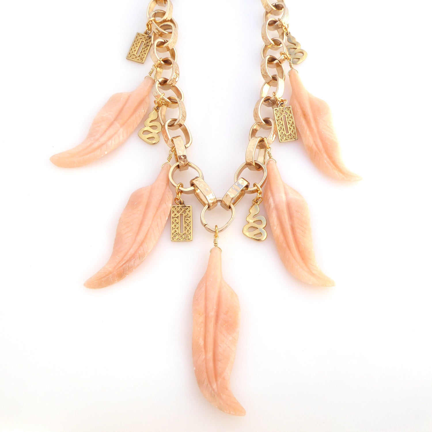 Peach aventurine feather necklace by Jenny Dayco 1