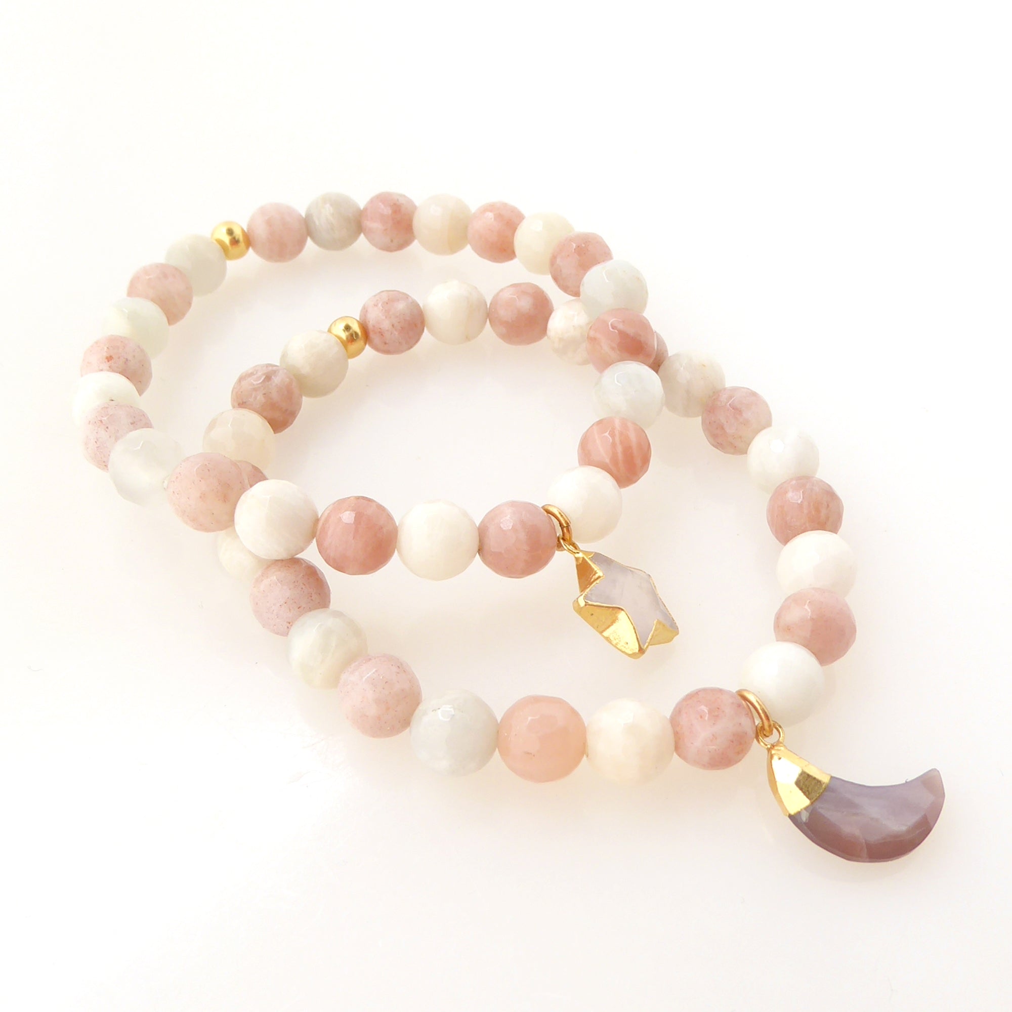 Peach and white moonstone bracelet set by Jenny Dayco 2