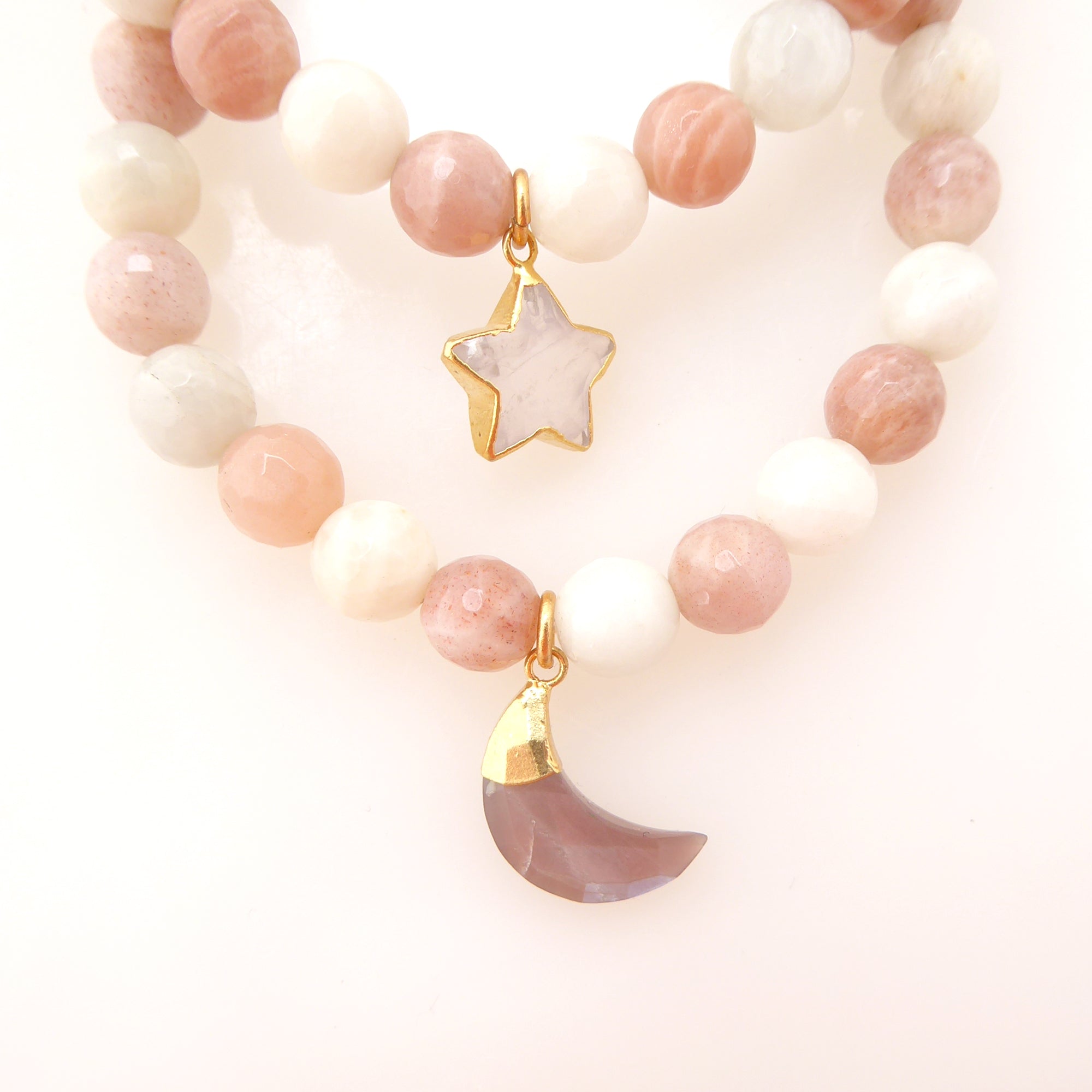 Peach and white moonstone bracelet set by Jenny Dayco 4
