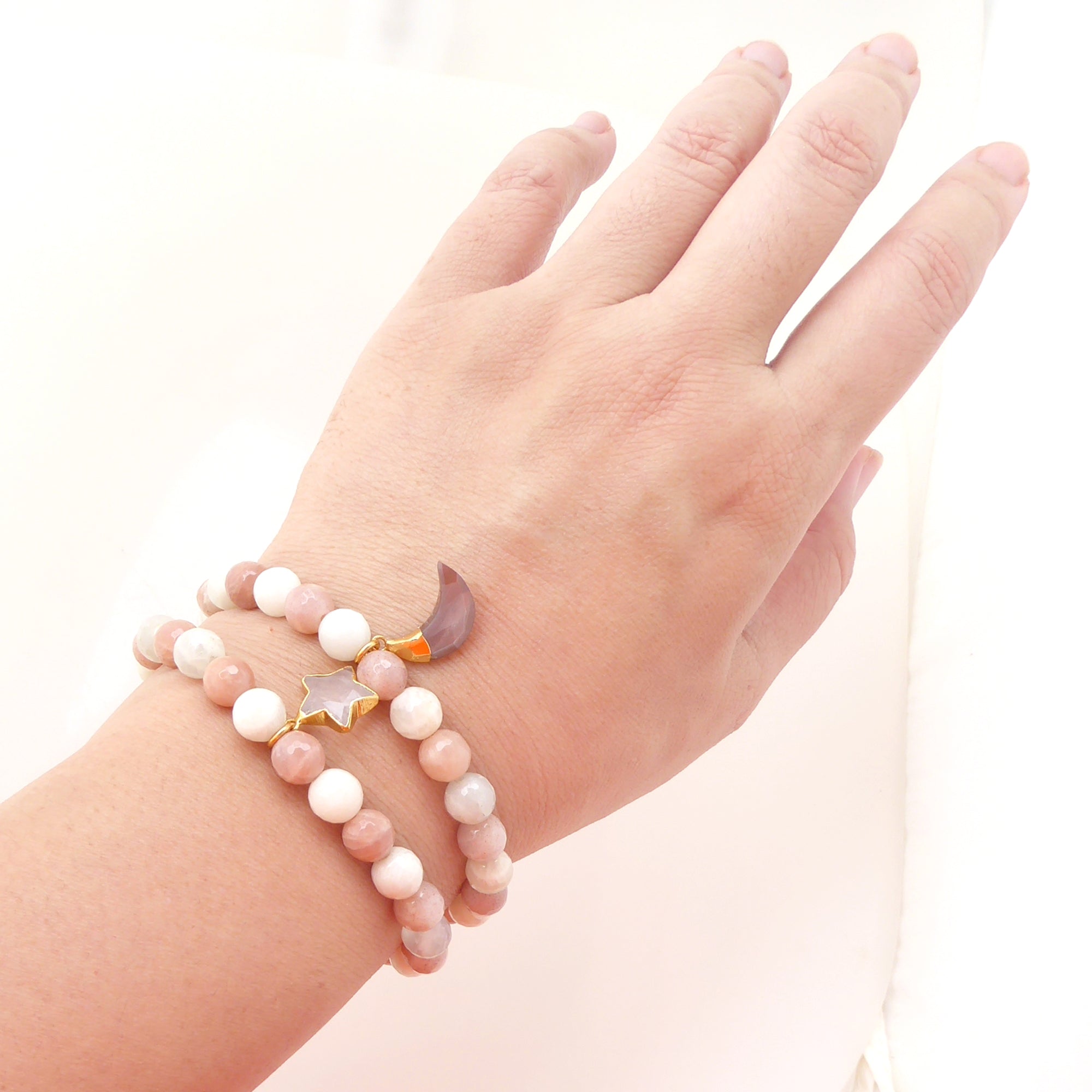 Peach and white moonstone bracelet set by Jenny Dayco 5