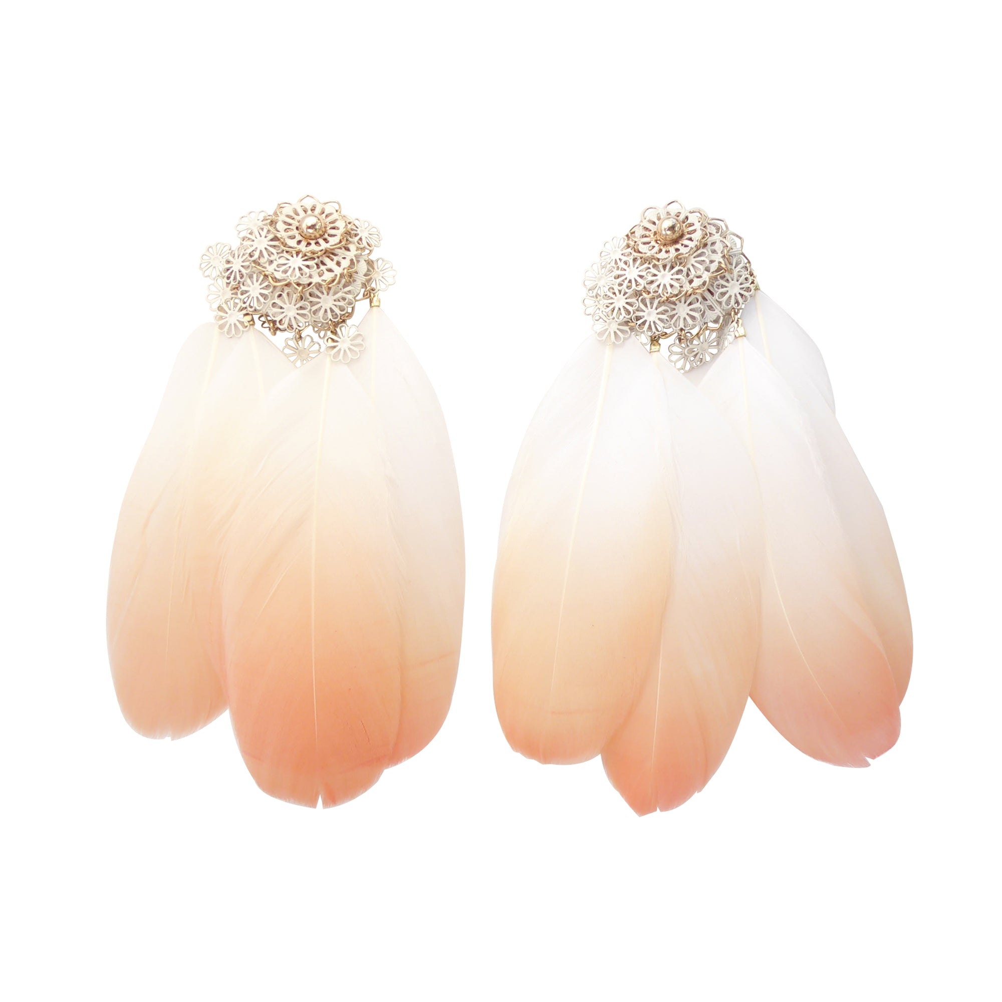 Peach feather earrings by Jenny Dayco 1