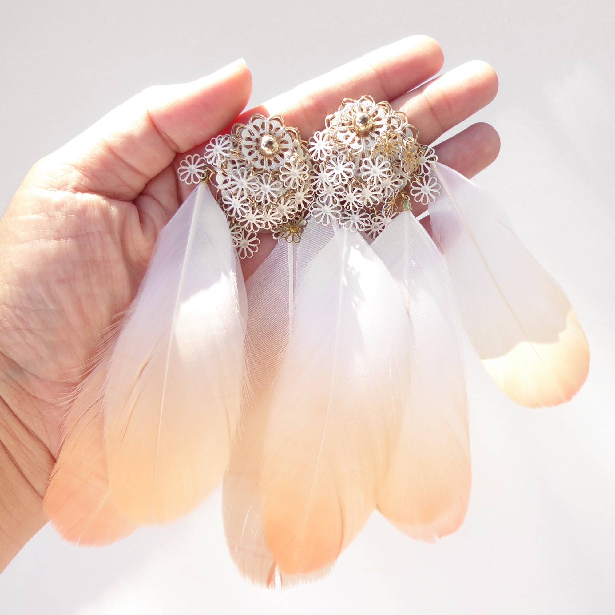 Peach feather earrings by Jenny Dayco 6