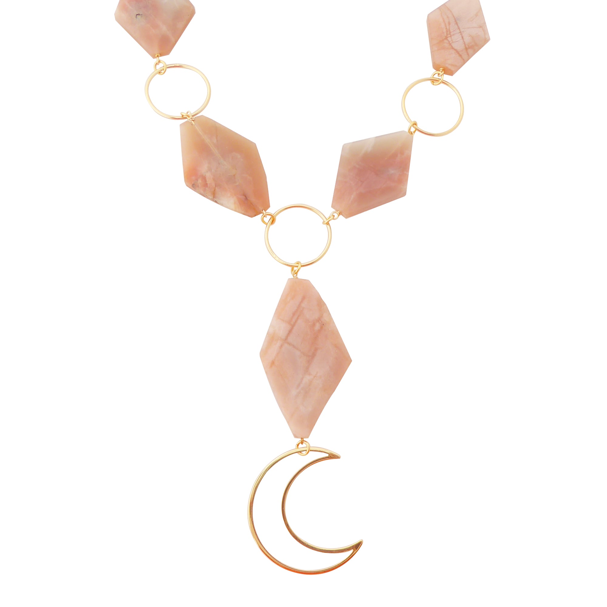 Peach moonstone moon necklace by Jenny Dayco 1