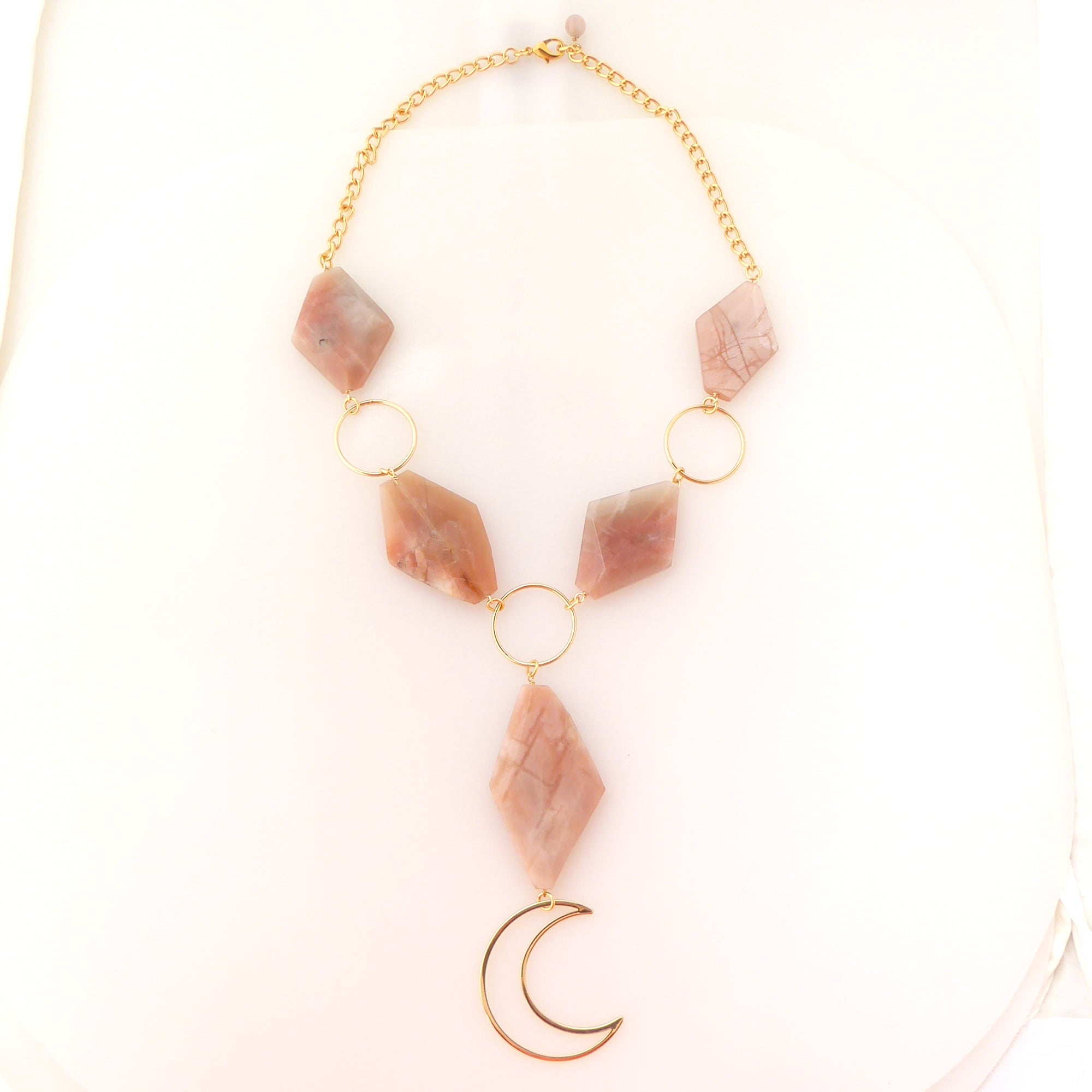 Peach moonstone moon necklace by Jenny Dayco 6