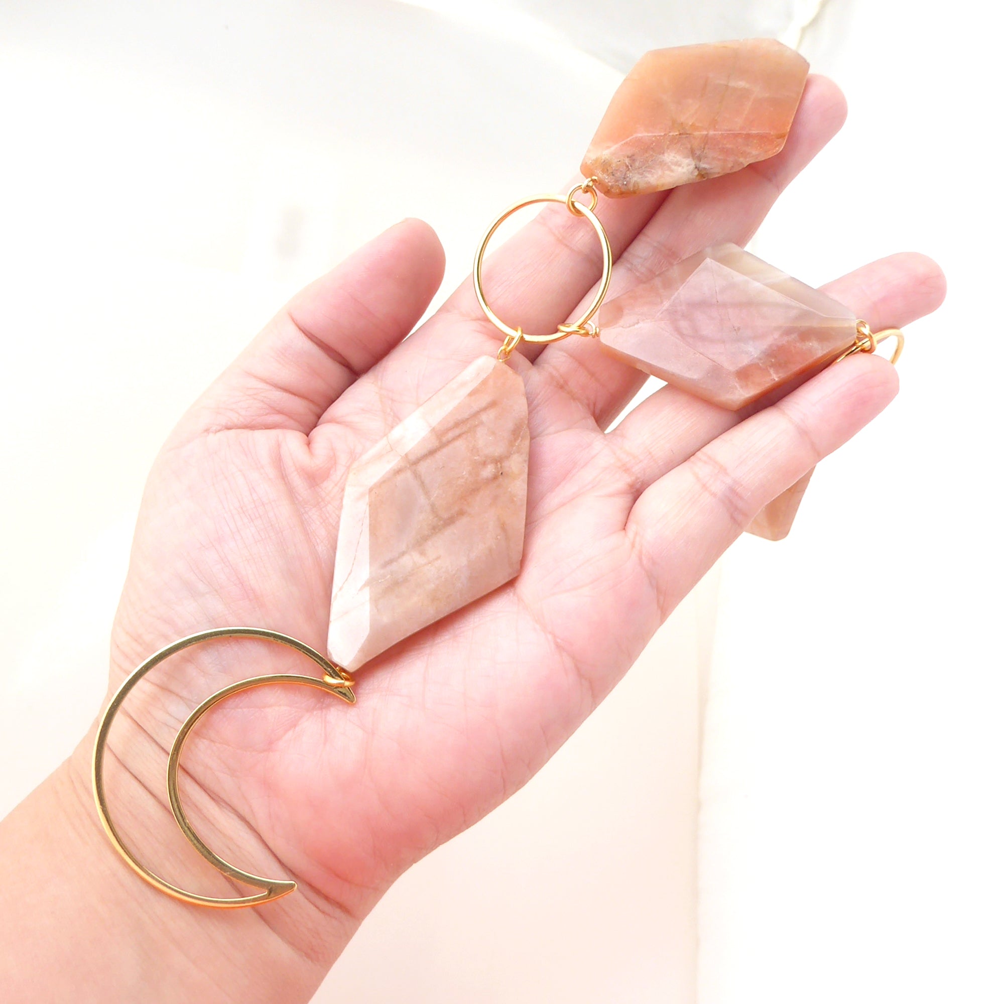 Peach moonstone moon necklace by Jenny Dayco 7