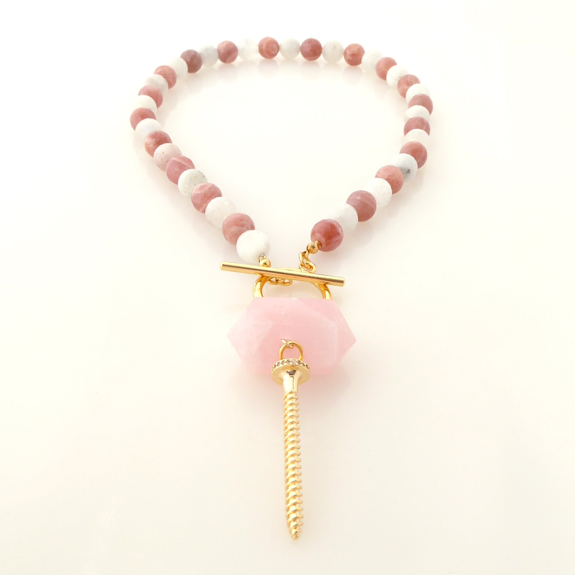 Peach moonstone screw necklace by Jenny Dayco 3