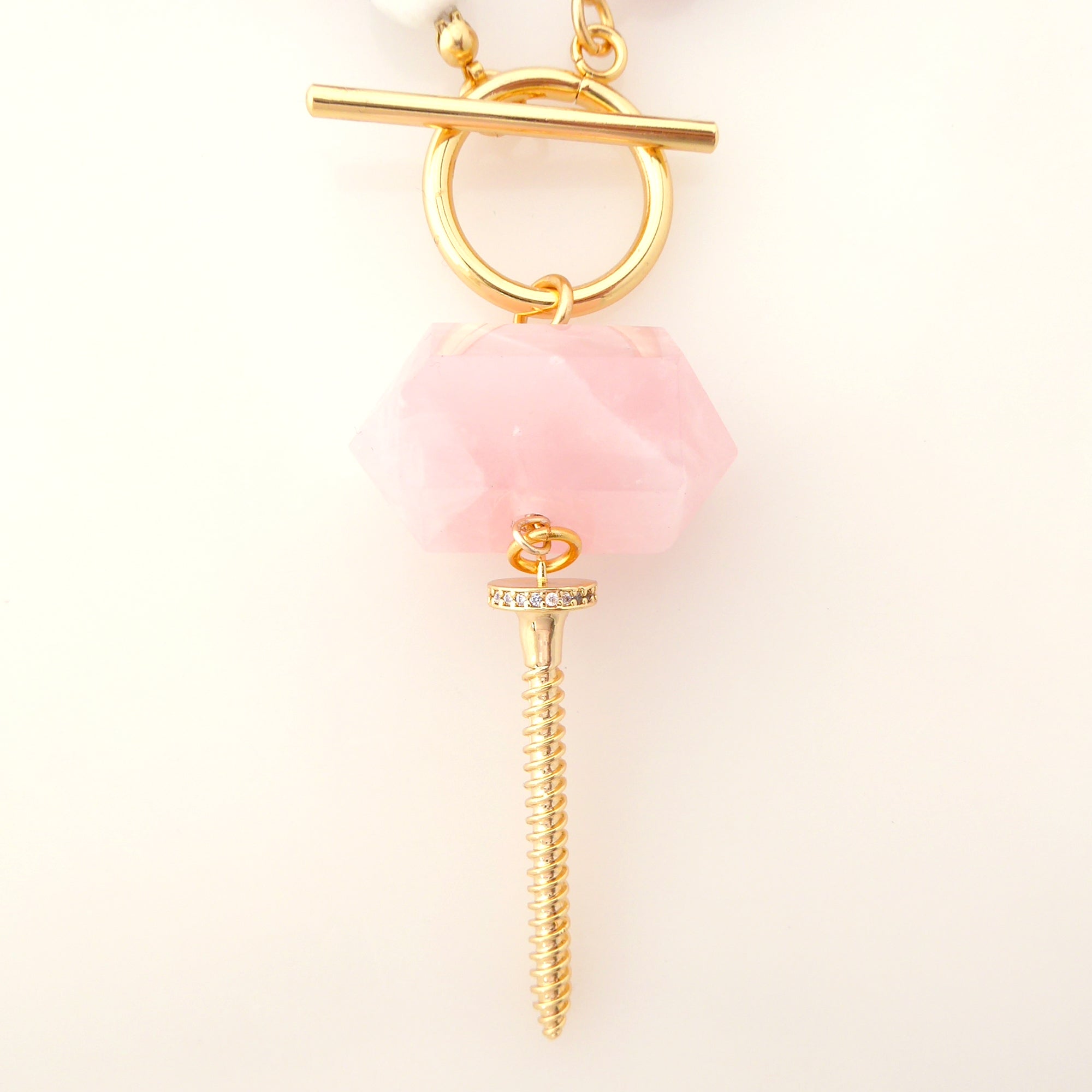 Peach moonstone screw necklace by Jenny Dayco 4