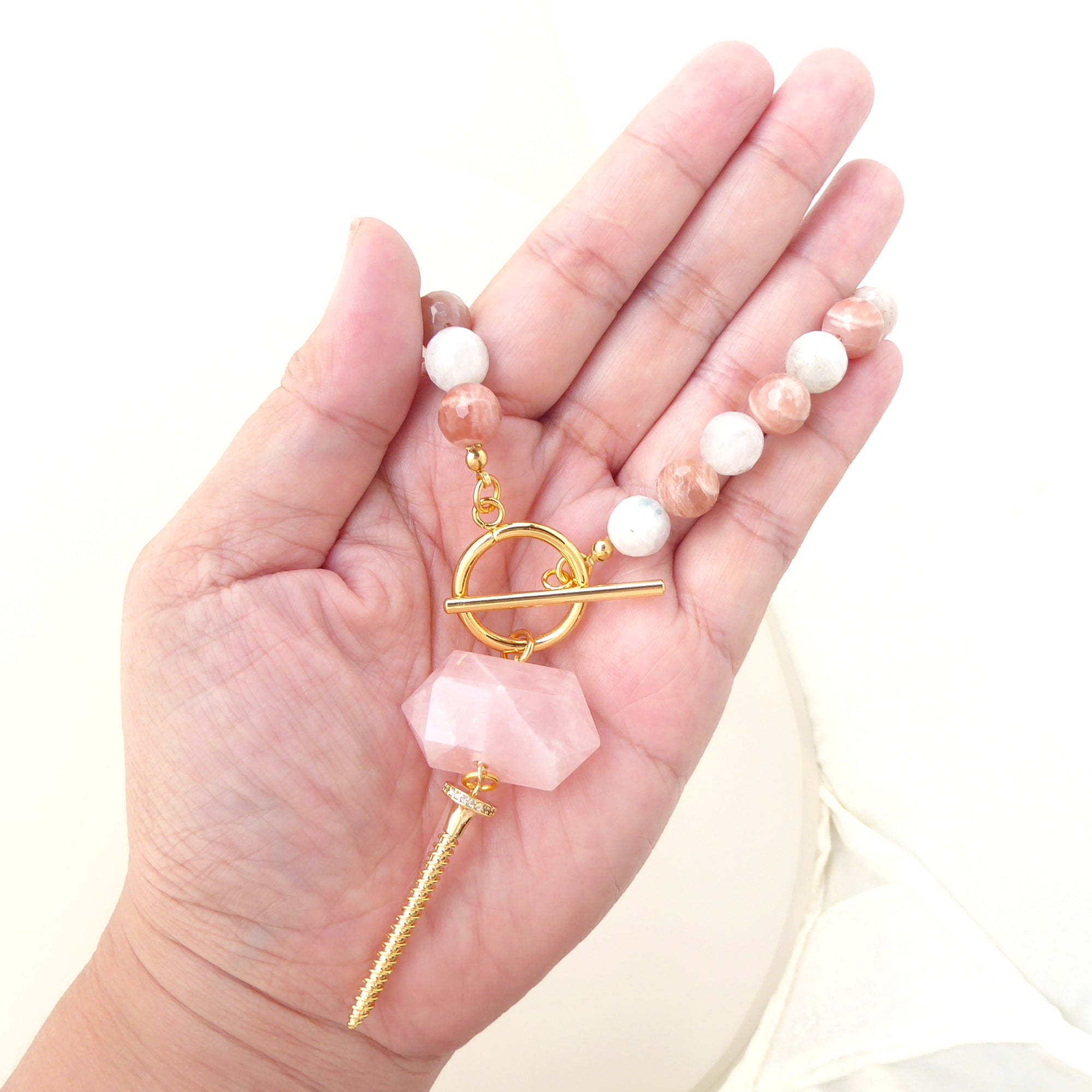 Peach moonstone screw necklace by Jenny Dayco 6