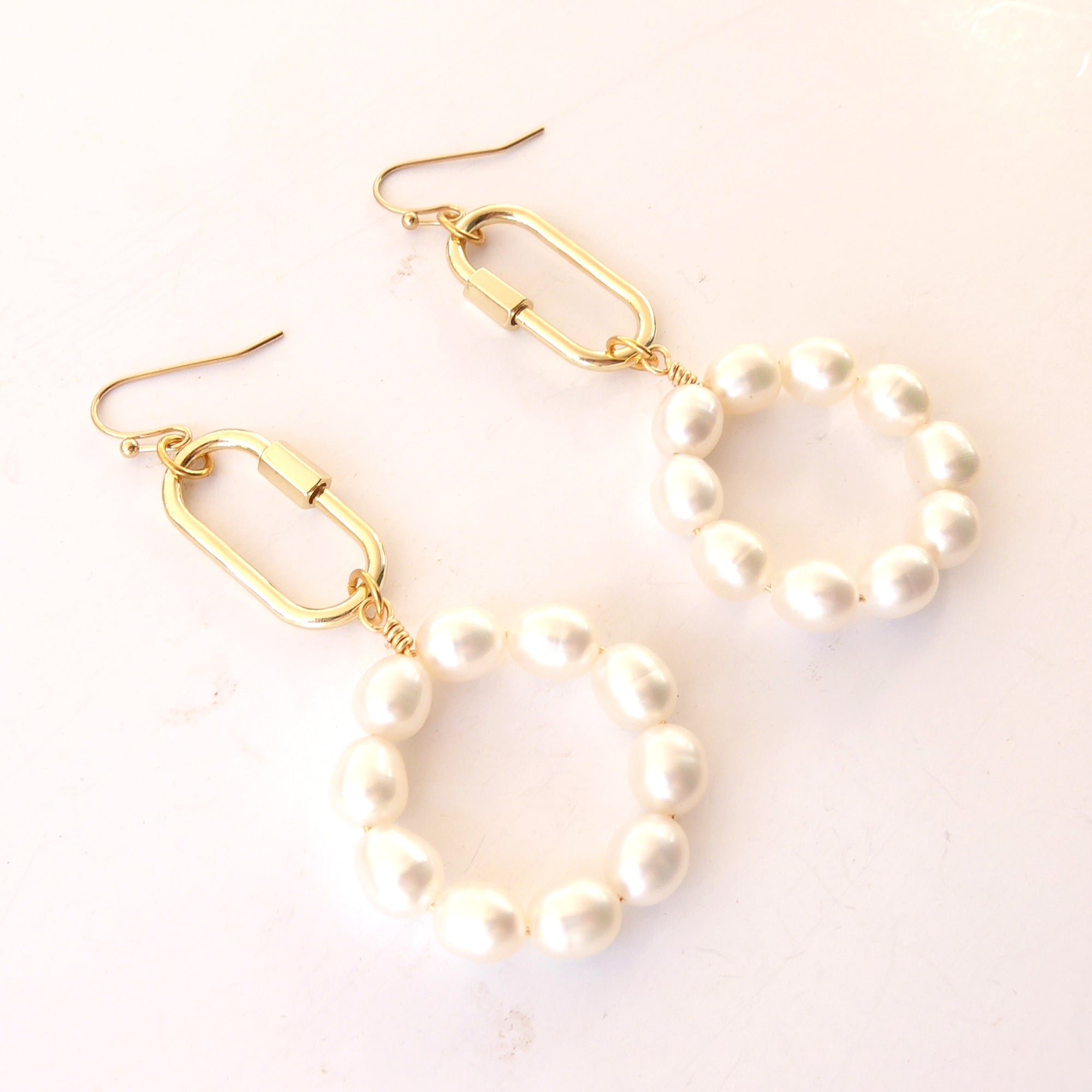 Pearl carabiner earrings by Jenny Dayco 2
