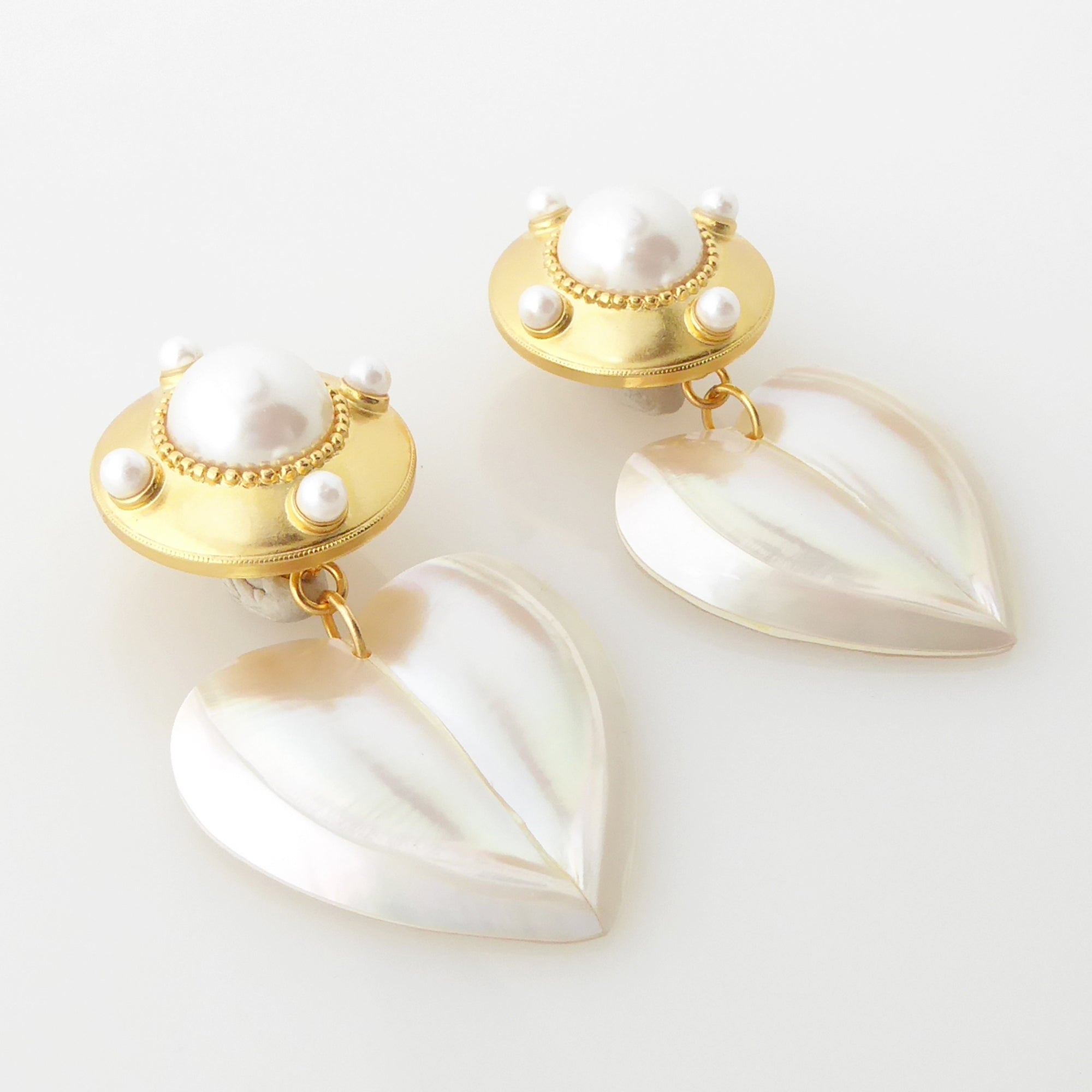 Pearl shield earrings by Jenny Dayco 2