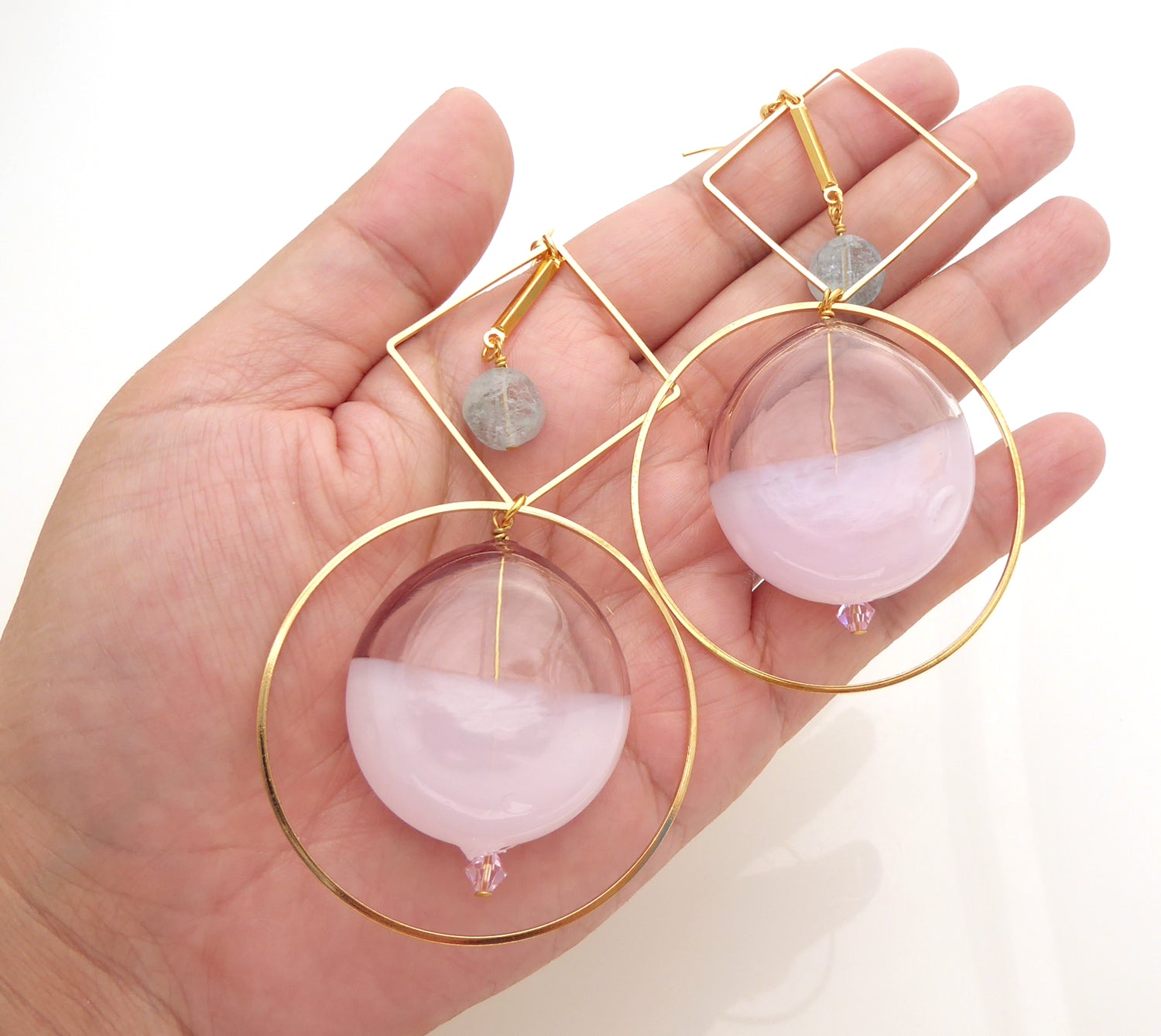 Pink bubble glass earrings by Jenny Dayco 4