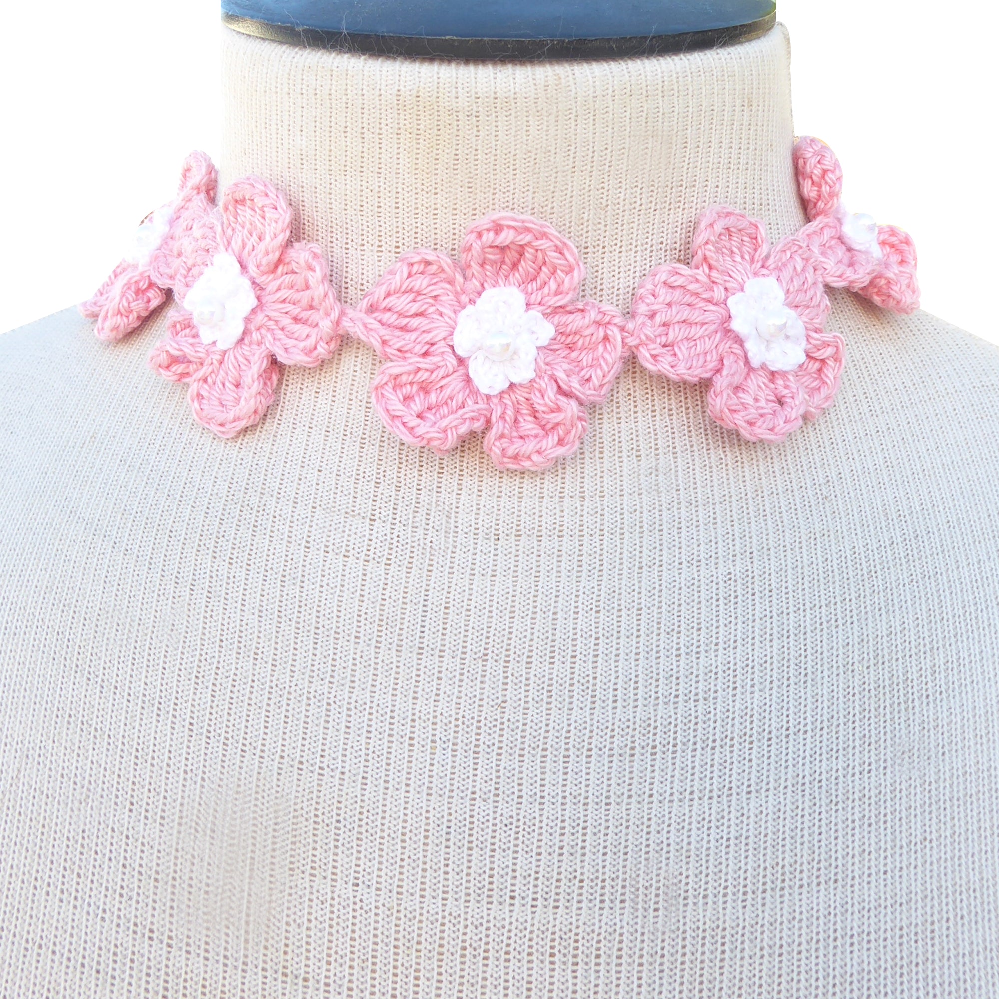 Pink and white pearl daisy earrings and necklace by Jenny Dayco 9