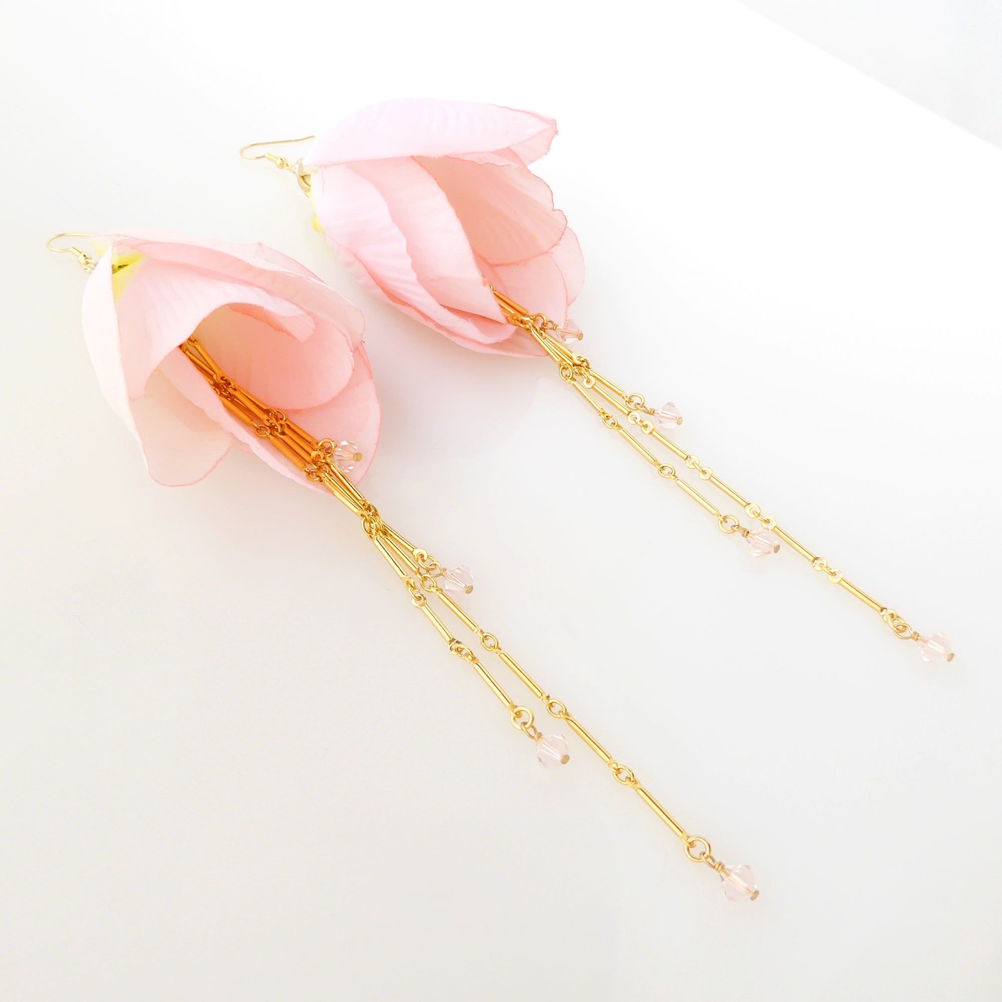 Pink beaded tulip earrings by Jenny Dayco 2