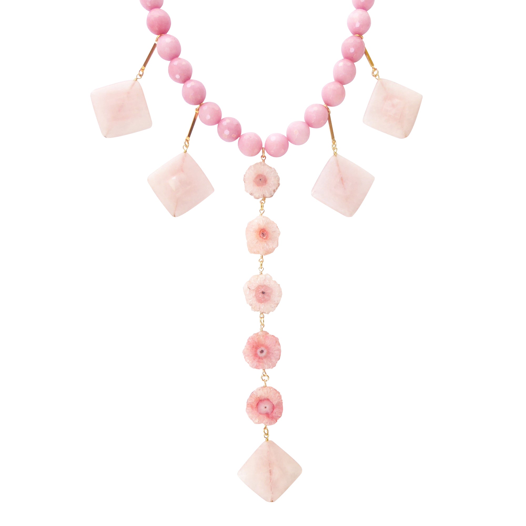 Pink geometric stone necklace by Jenny Dayco 1