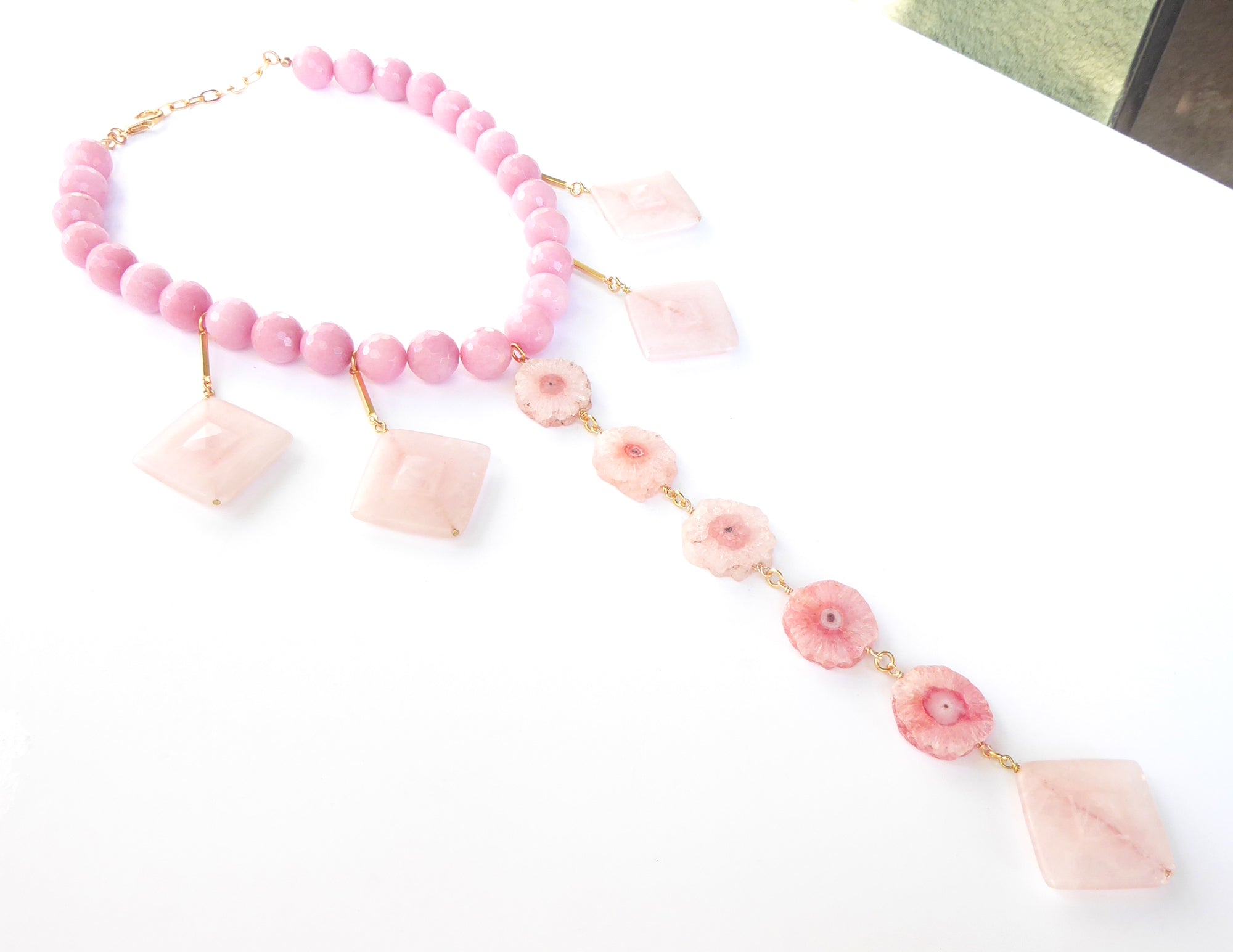 Pink geometric stone necklace by Jenny Dayco 2