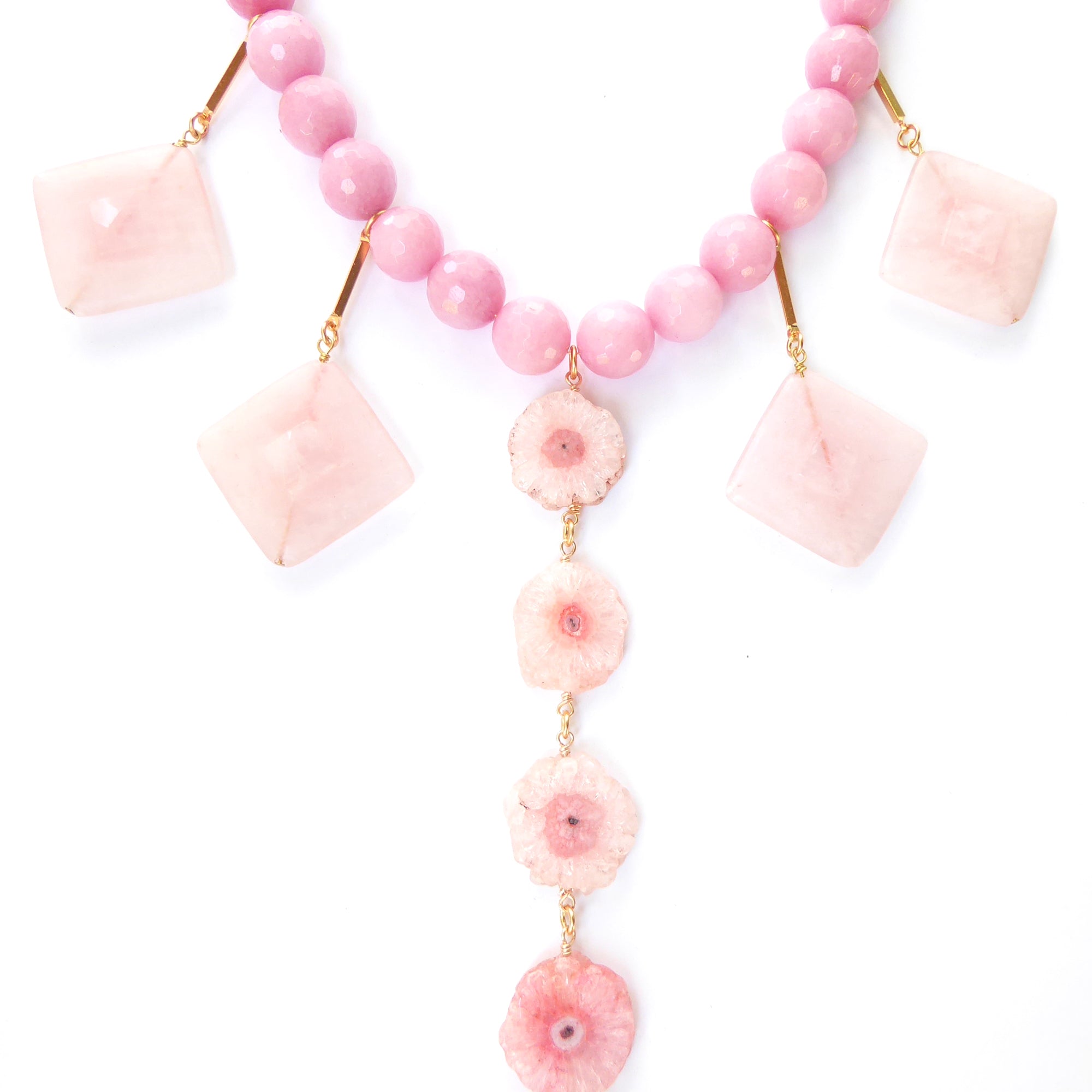 Pink geometric stone necklace by Jenny Dayco 5