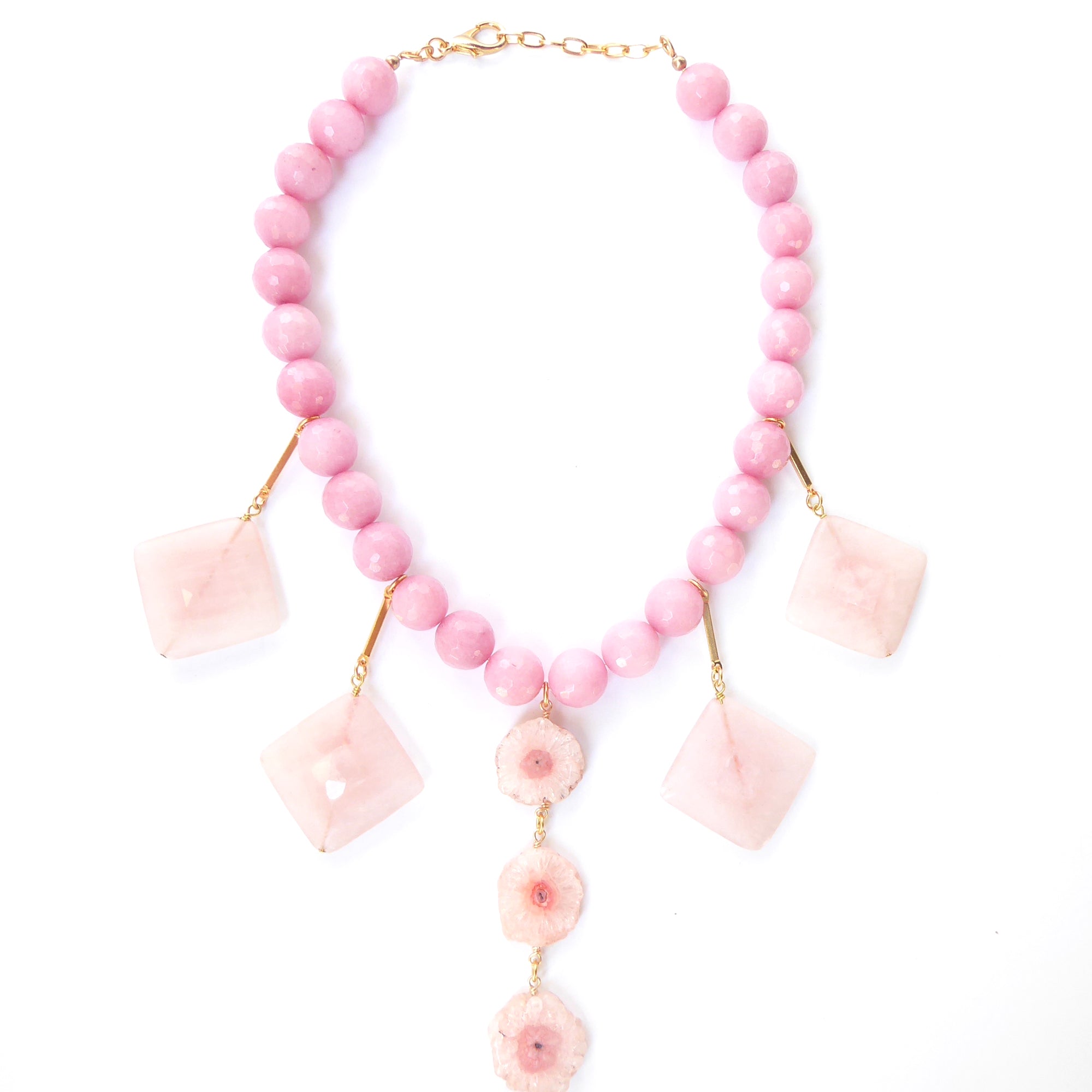 Pink geometric stone necklace by Jenny Dayco 6