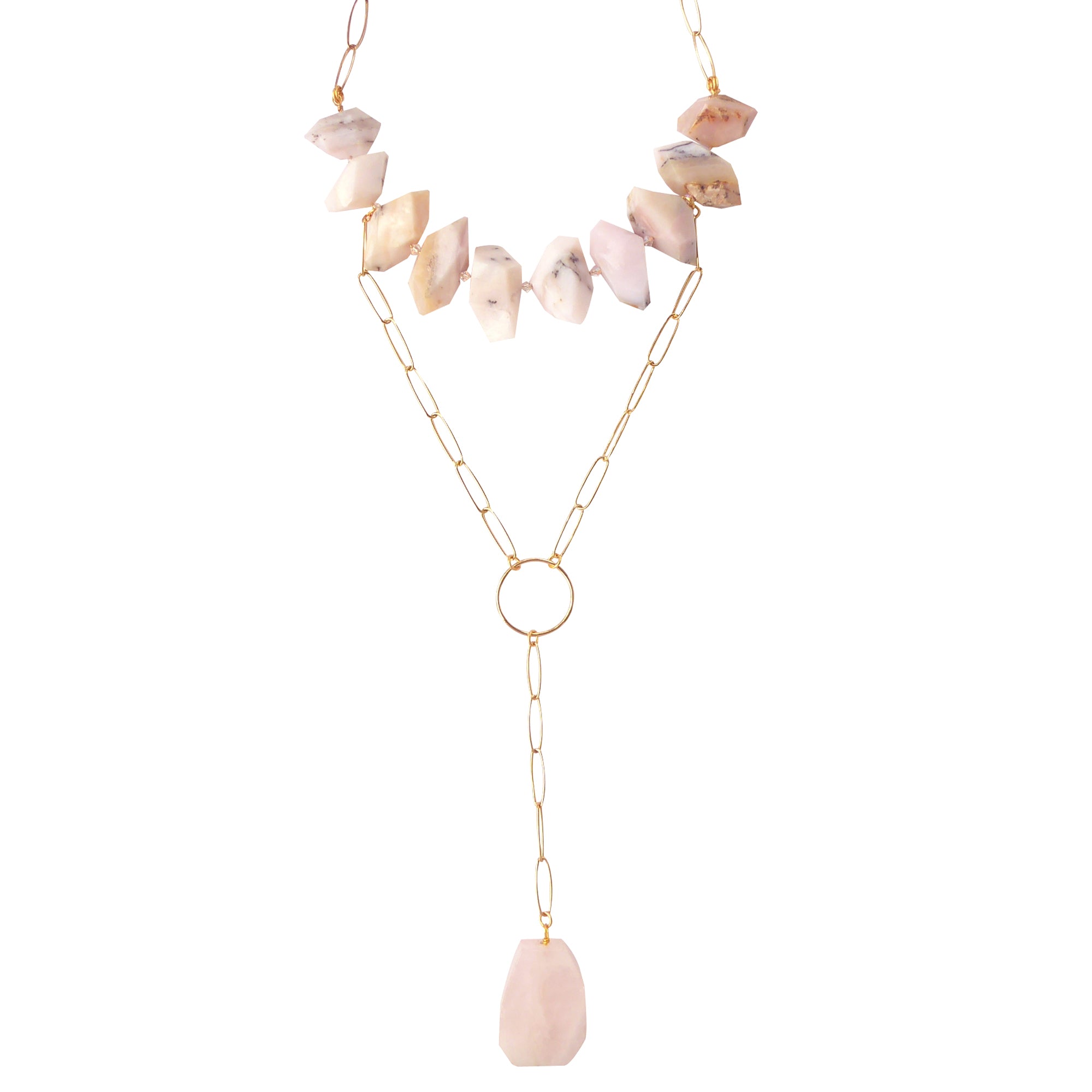 Pink opal and rose quartz drop necklace by Jenny Dayco 1