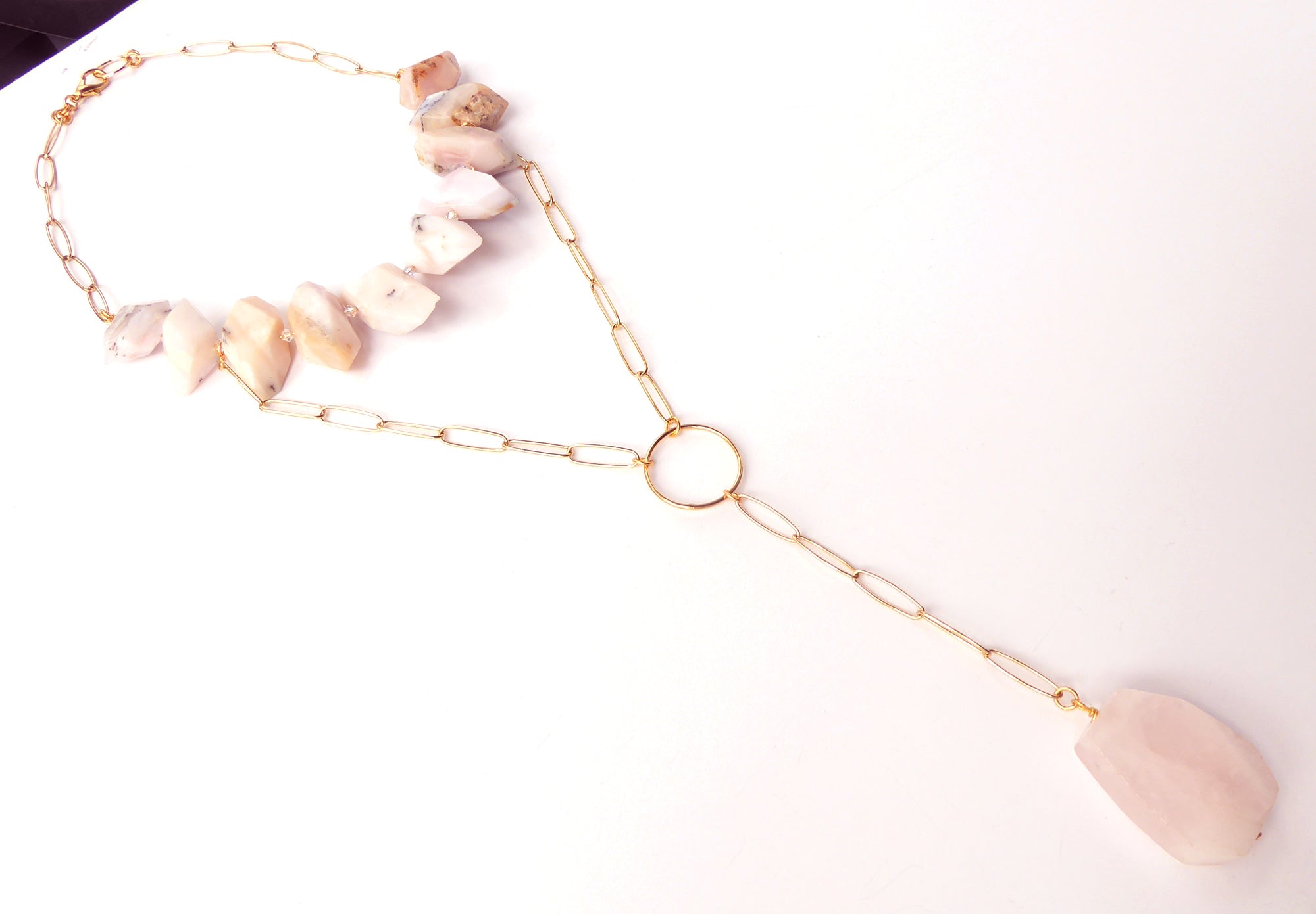 Pink opal and rose quartz drop necklace by Jenny Dayco 2