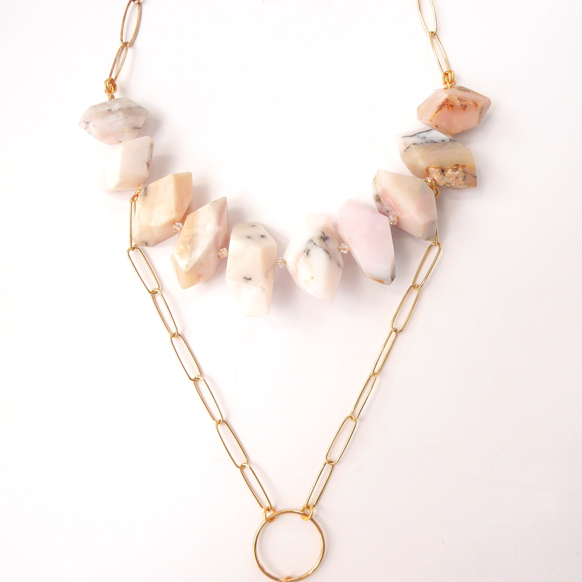 Pink opal and rose quartz drop necklace by Jenny Dayco 4