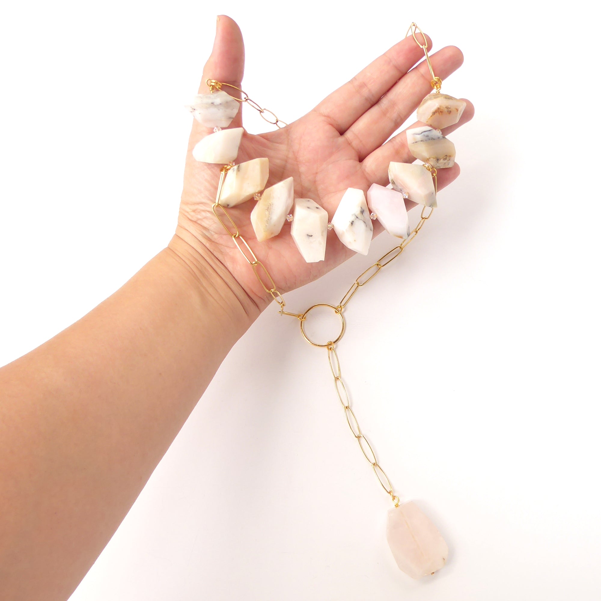 Pink opal and rose quartz drop necklace by Jenny Dayco 6