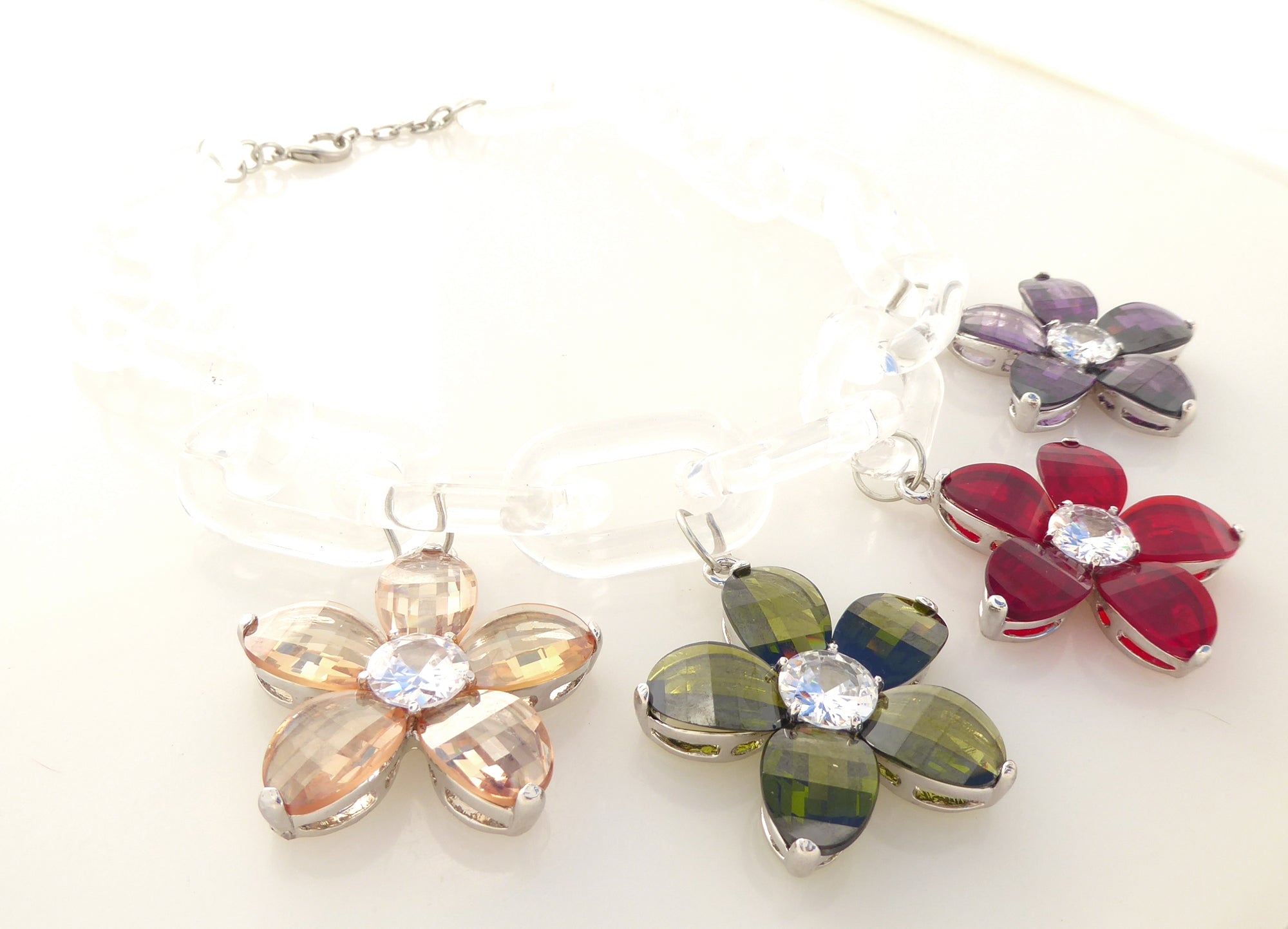 Printemps colorful floral clear chain necklace by Jenny Dayco 2