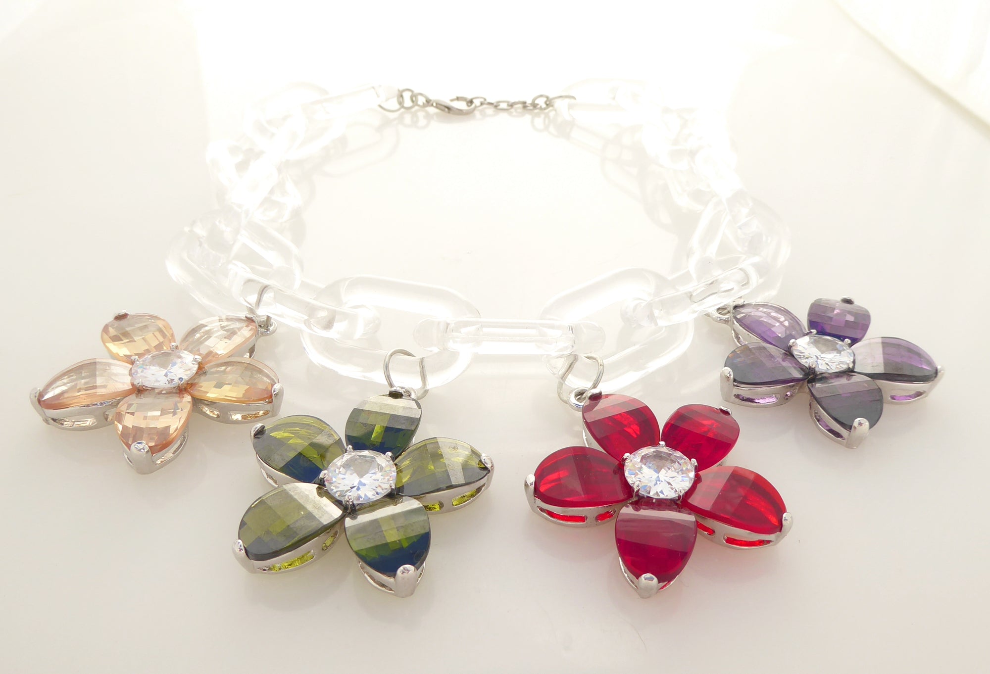 Printemps colorful floral clear chain necklace by Jenny Dayco 3