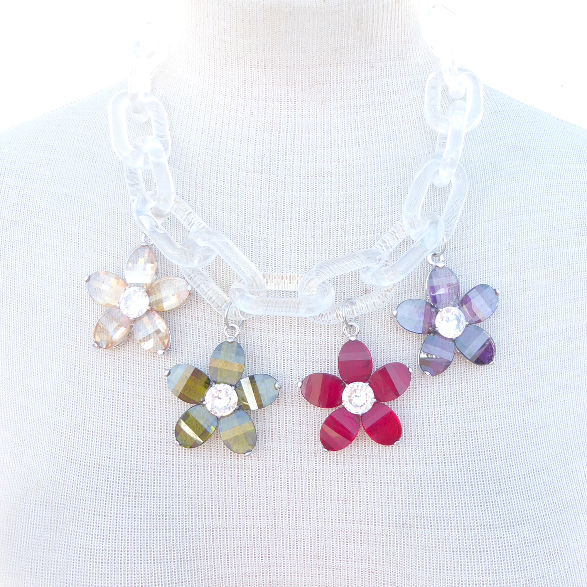 Printemps colorful floral clear chain necklace by Jenny Dayco 8