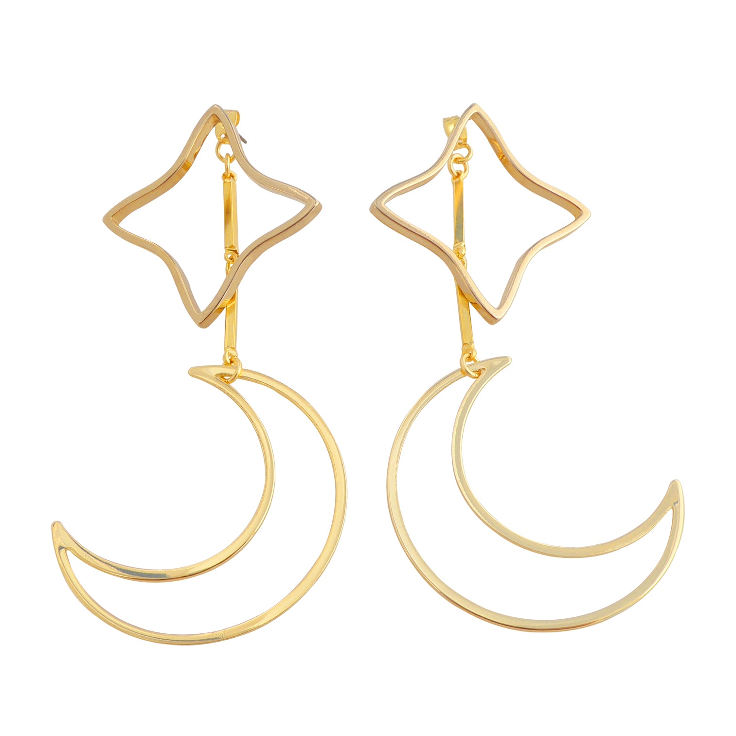 Raiyana gold star and moon outline earrings by Jenny Dayco 1