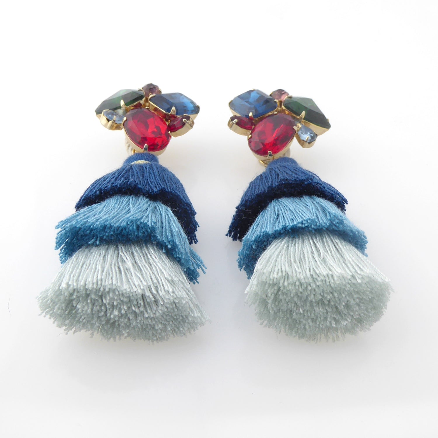 Rhinestone cluster tassel earrings