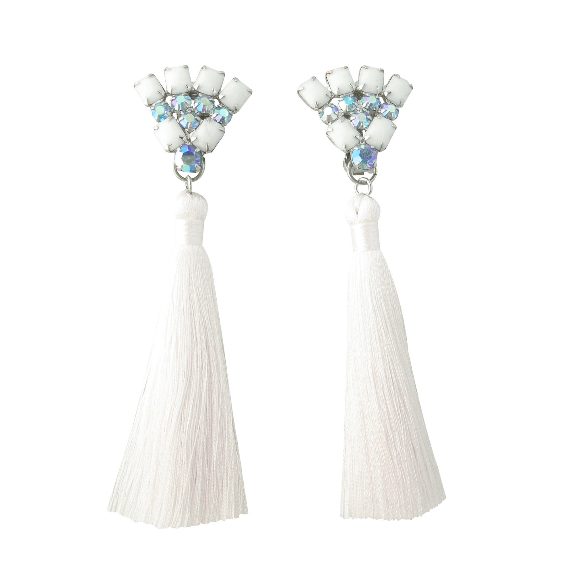 Rhinestone fan silk tassel earrings by Jenny Dayco 1