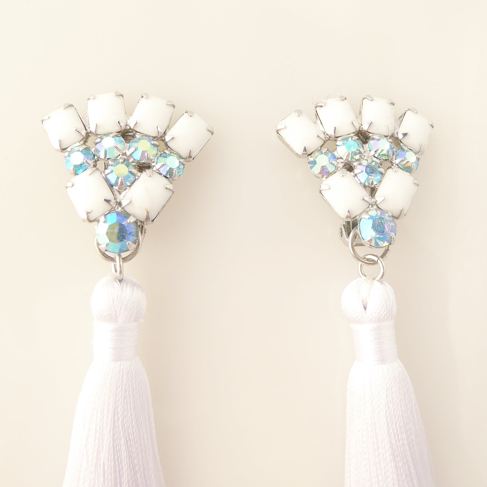 Rhinestone fan silk tassel earrings by Jenny Dayco 4