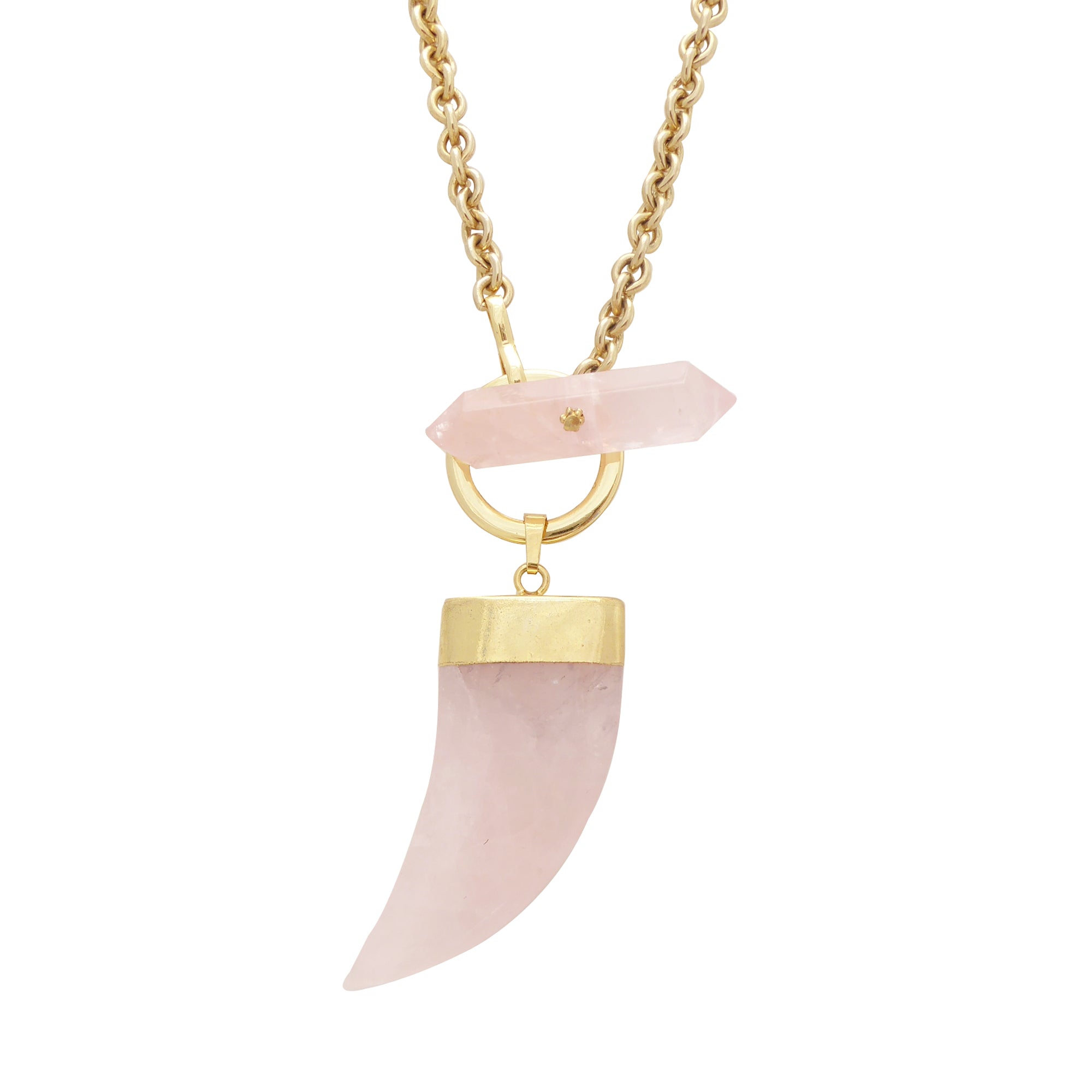 Rose quartz horn toggle necklace