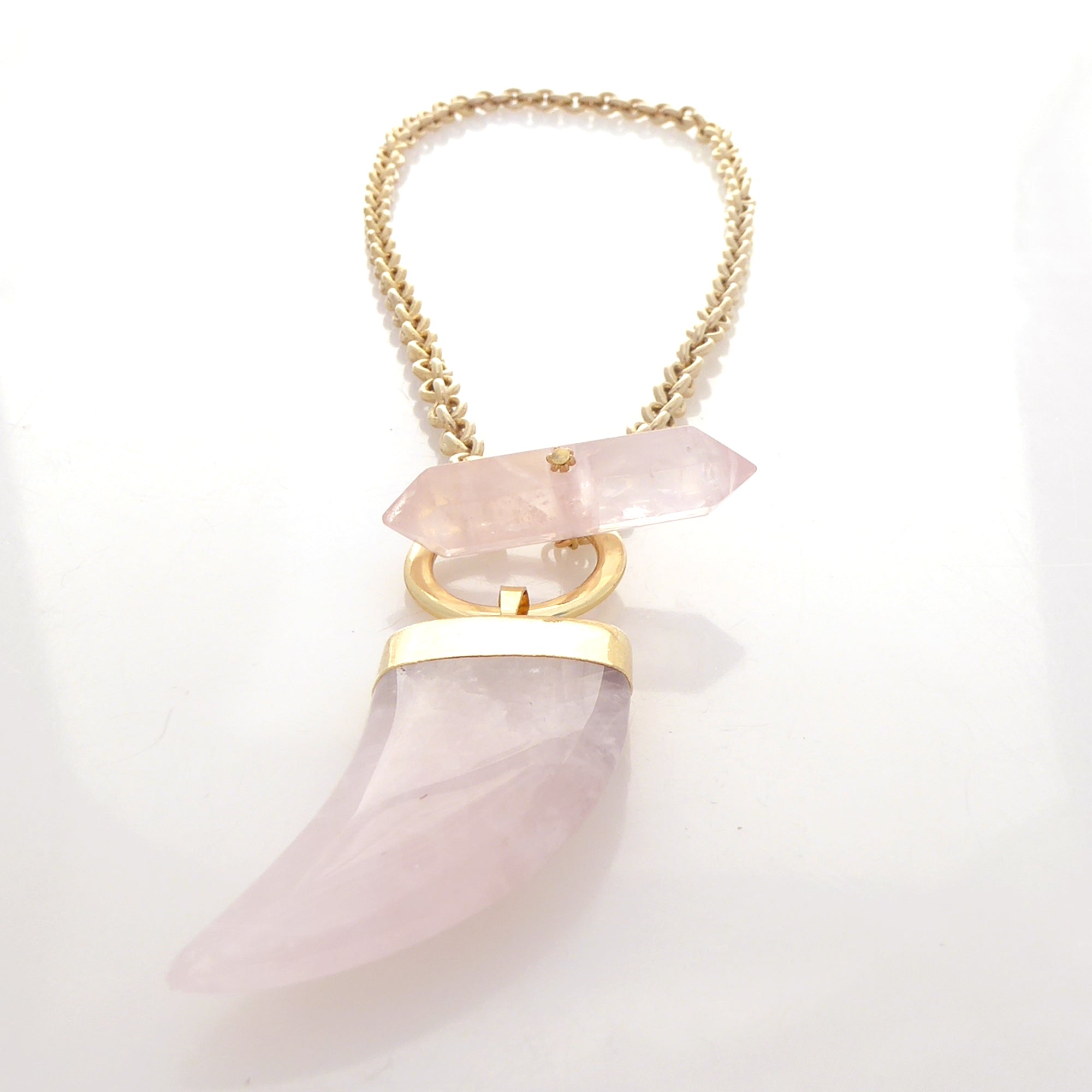 Rose quartz horn toggle necklace