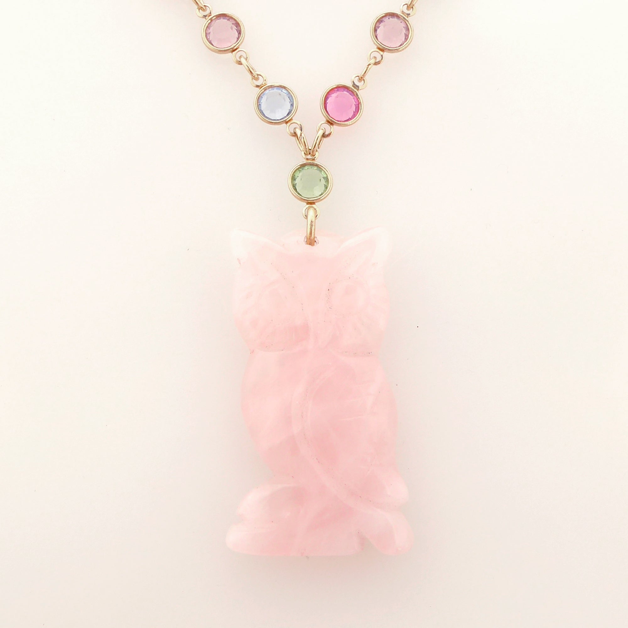 Rose quartz owl necklace by Jenny Dayco 4