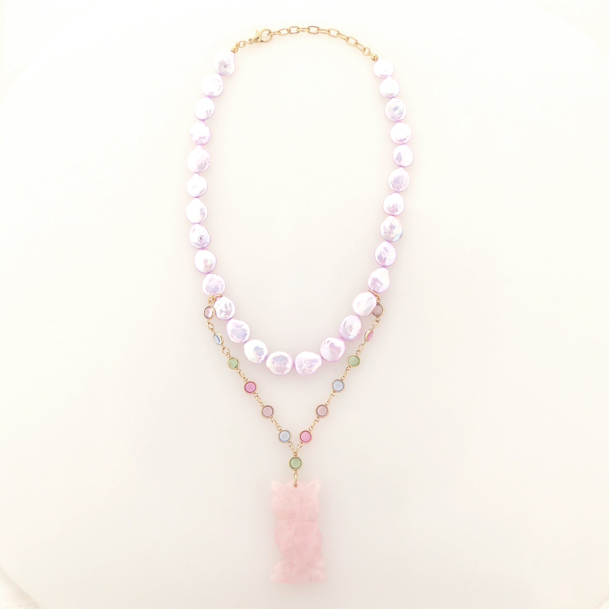 Rose quartz owl necklace by Jenny Dayco 5