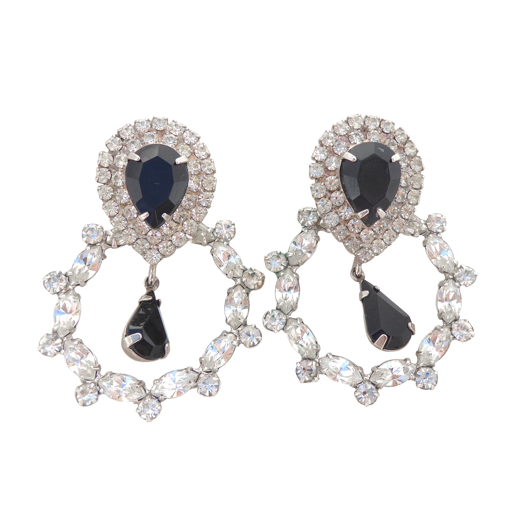 Selenia black and silver rhinestone earrings by Jenny Dayco 1