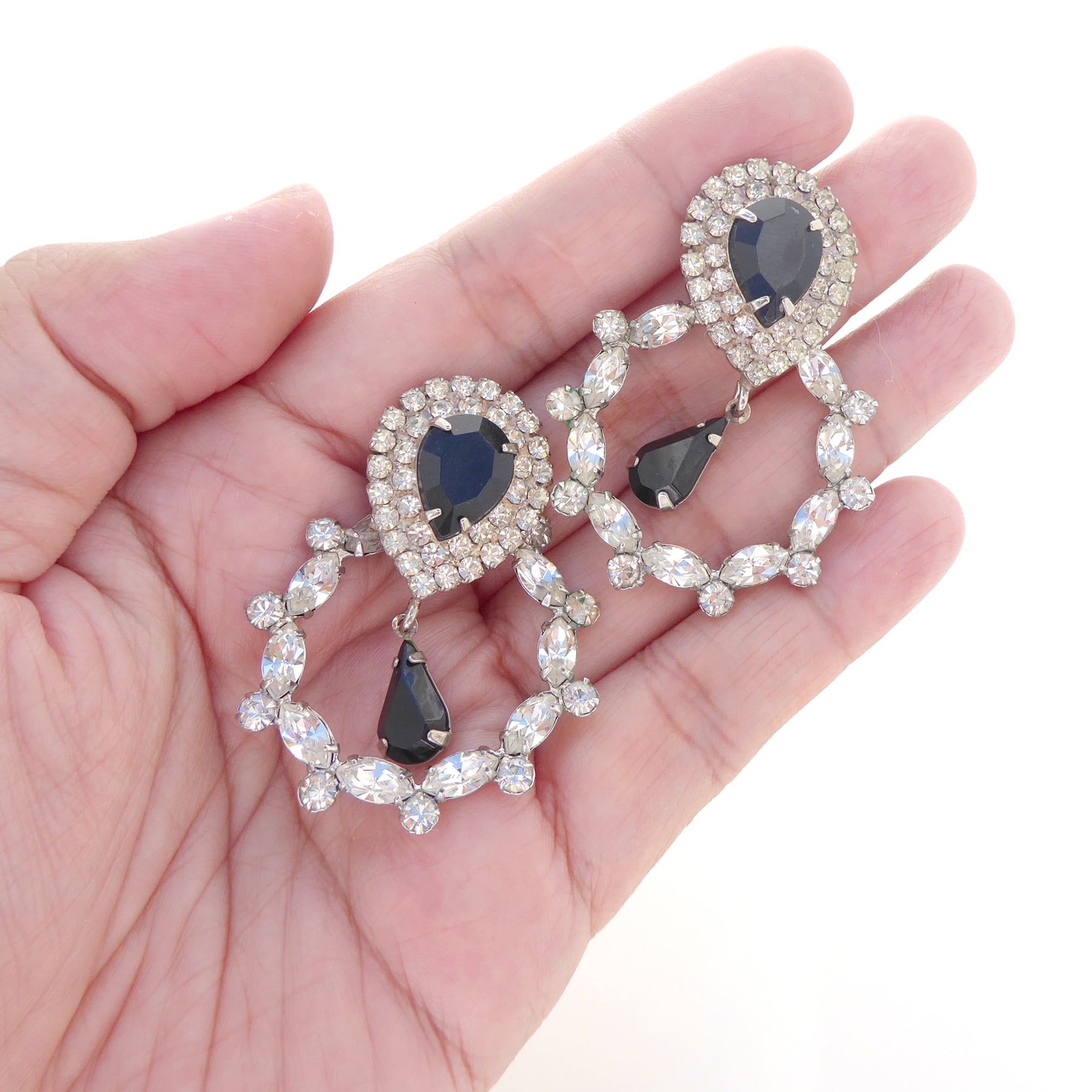 Selenia black and silver rhinestone earrings by Jenny Dayco 5