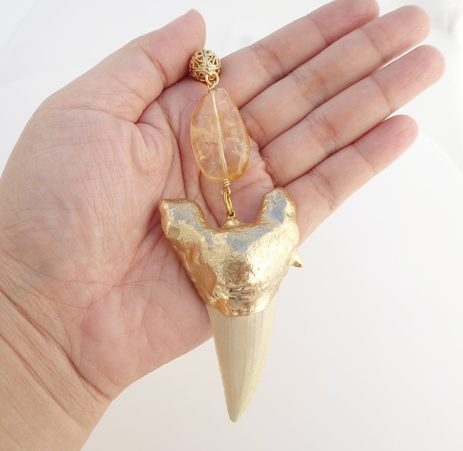 Shark tooth and citrine necklace
